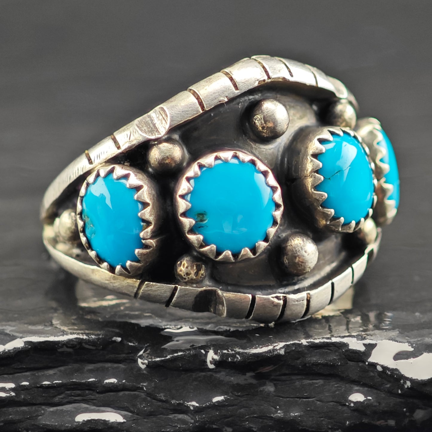 Native American Turquoise Band Ring Sterling Silver Sz 8 1/2 R6415