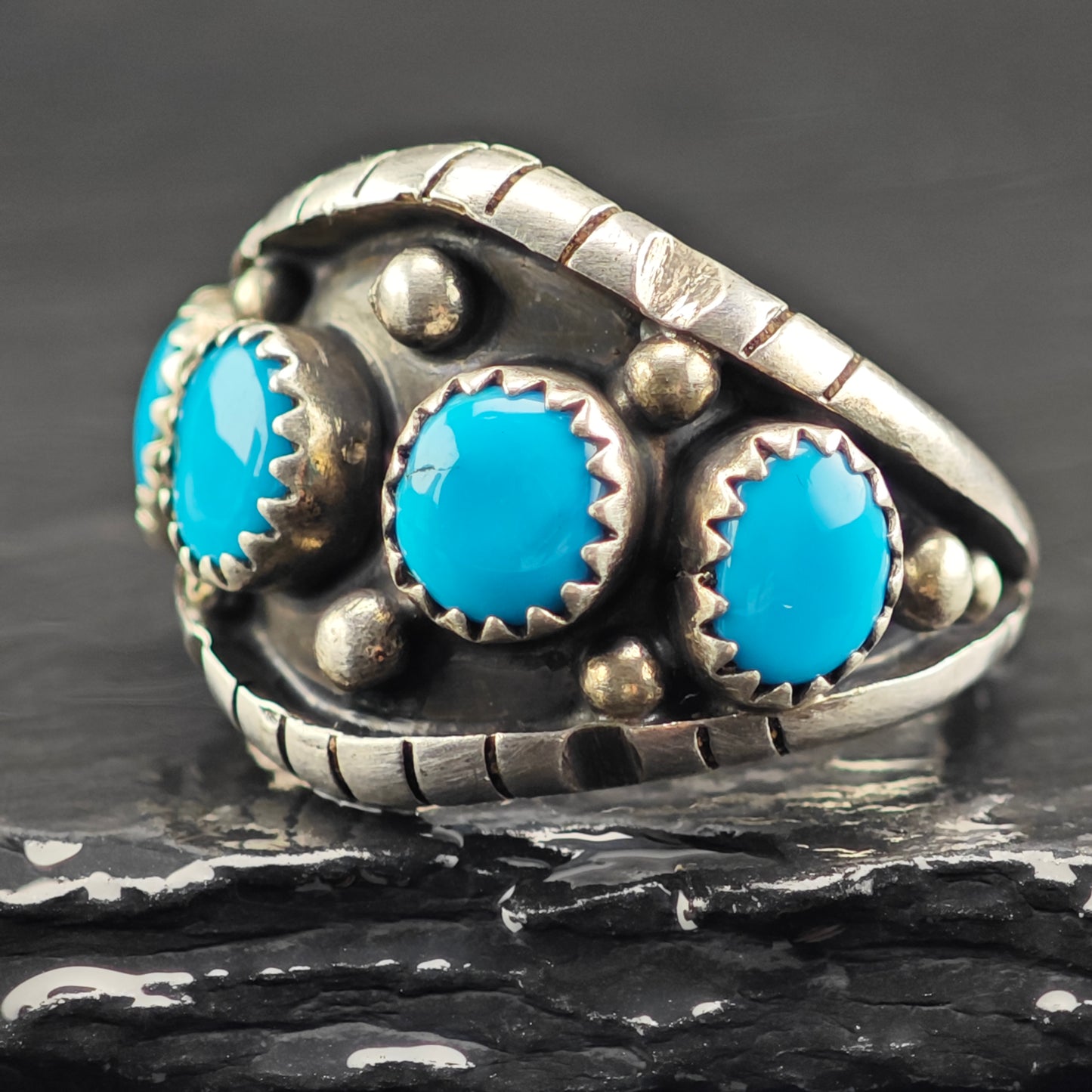 Native American Turquoise Band Ring Sterling Silver Sz 8 1/2 R6415