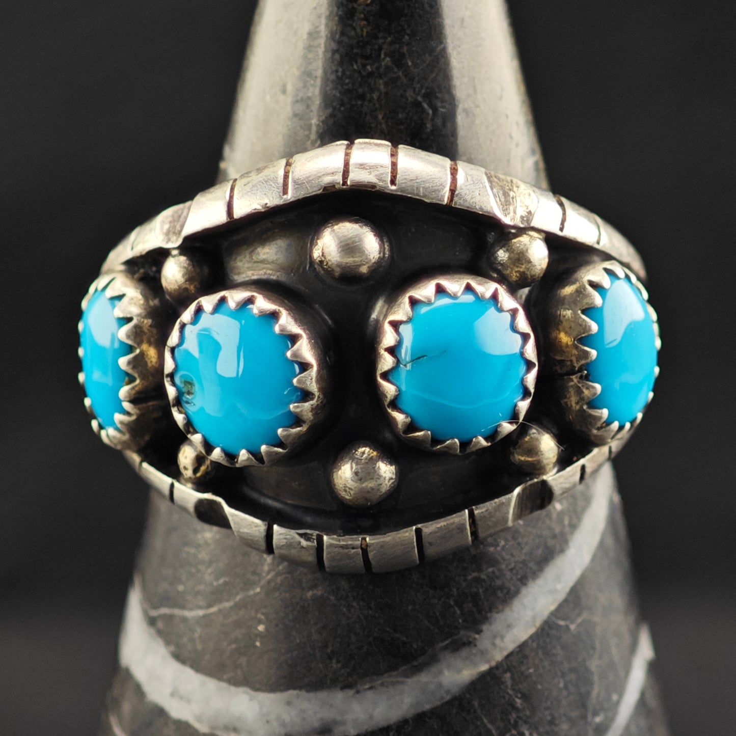 Native American Turquoise Band Ring Sterling Silver Sz 8 1/2 R6415