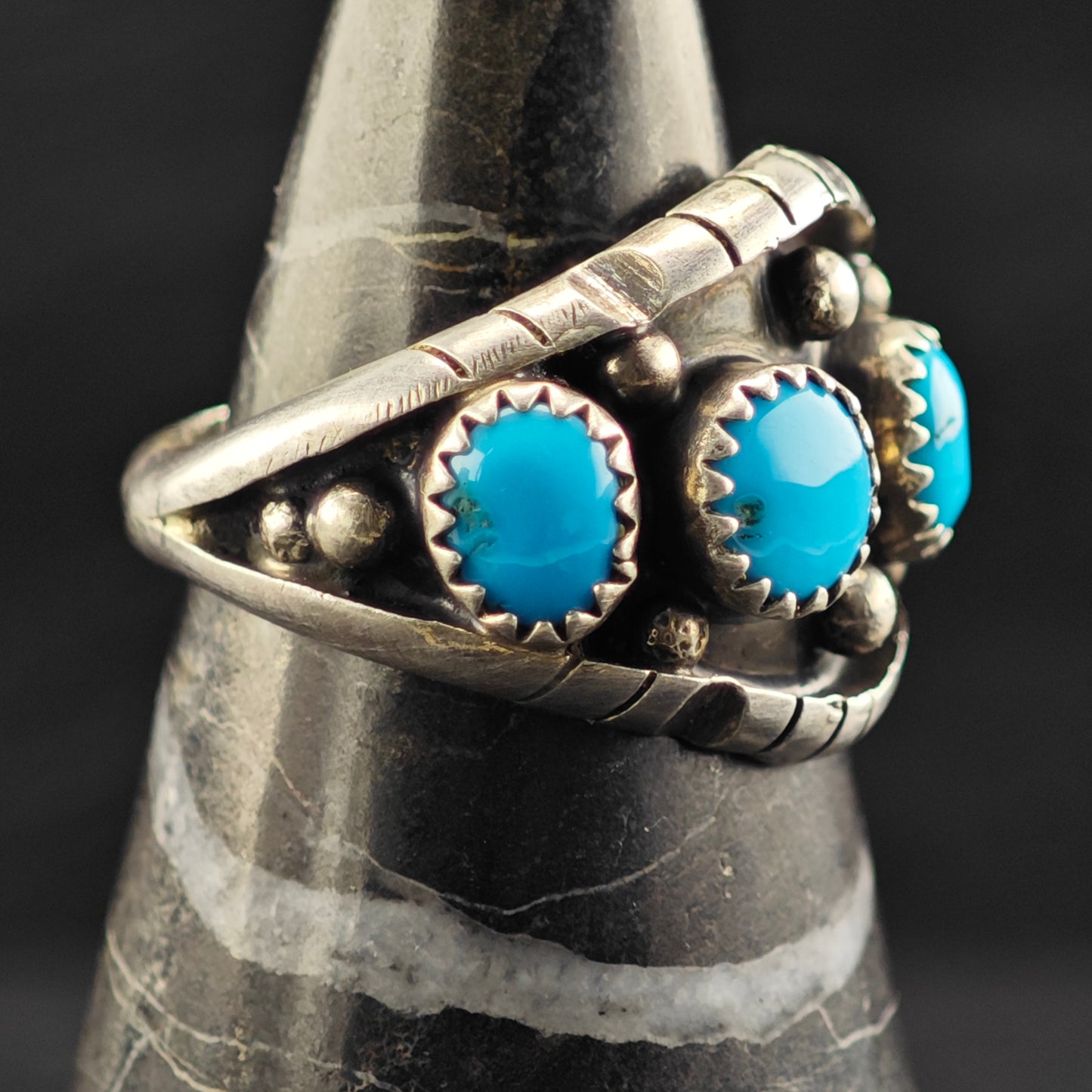 Native American Turquoise Band Ring Sterling Silver Sz 8 1/2 R6415