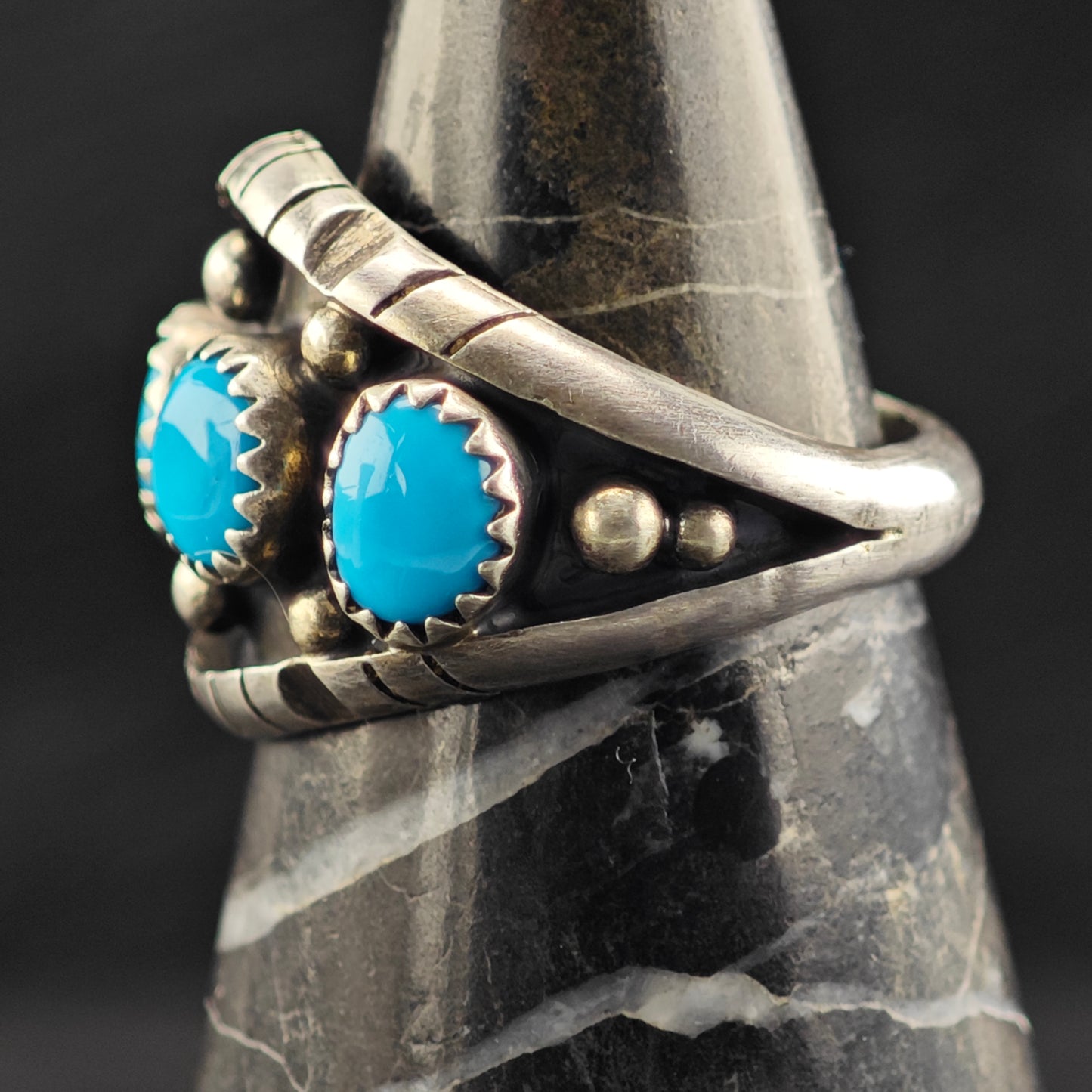 Native American Turquoise Band Ring Sterling Silver Sz 8 1/2 R6415