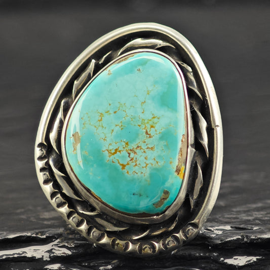 Native American Turquoise Ring Sterling Silver Sz 8 R6416