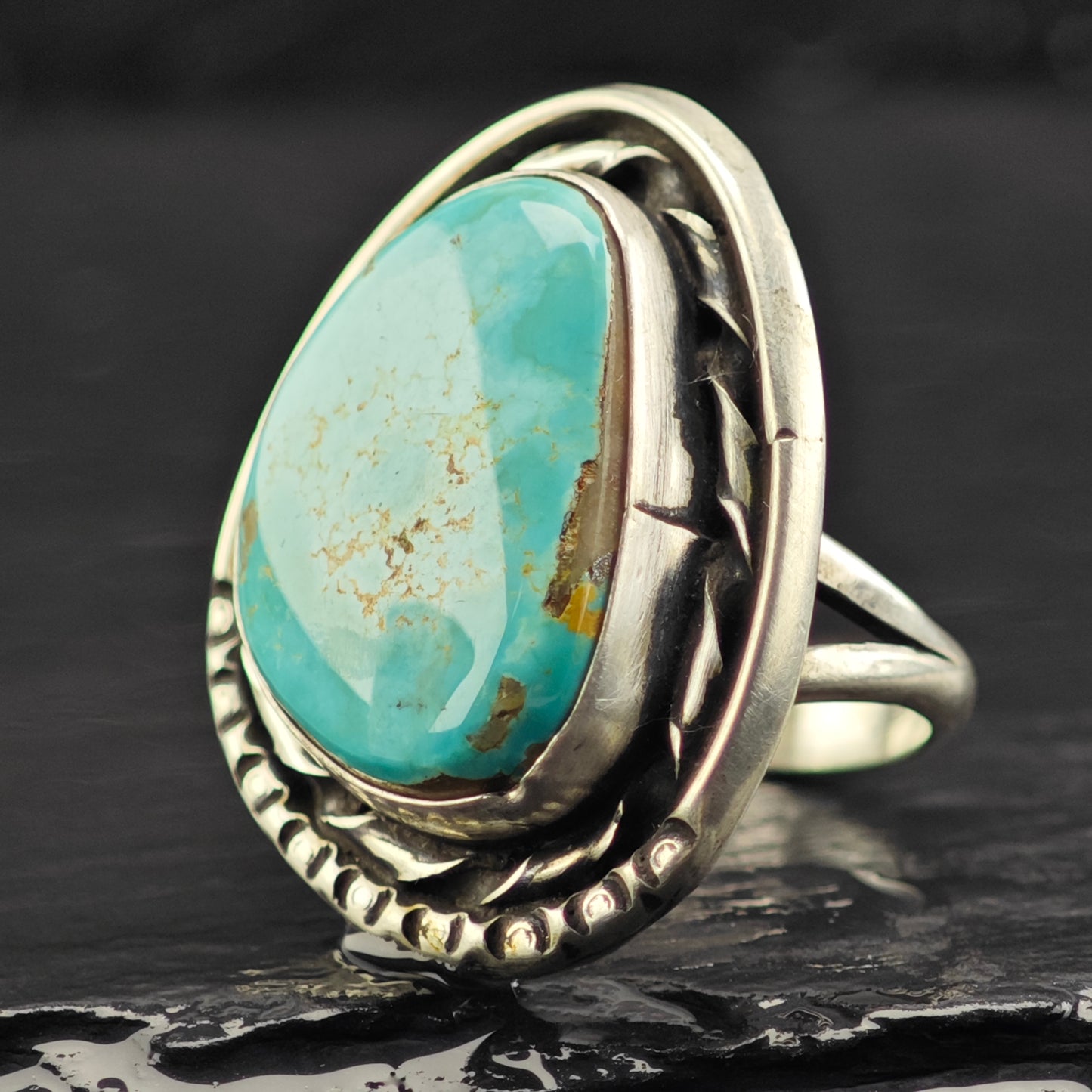 Native American Turquoise Ring Sterling Silver Sz 8 R6416
