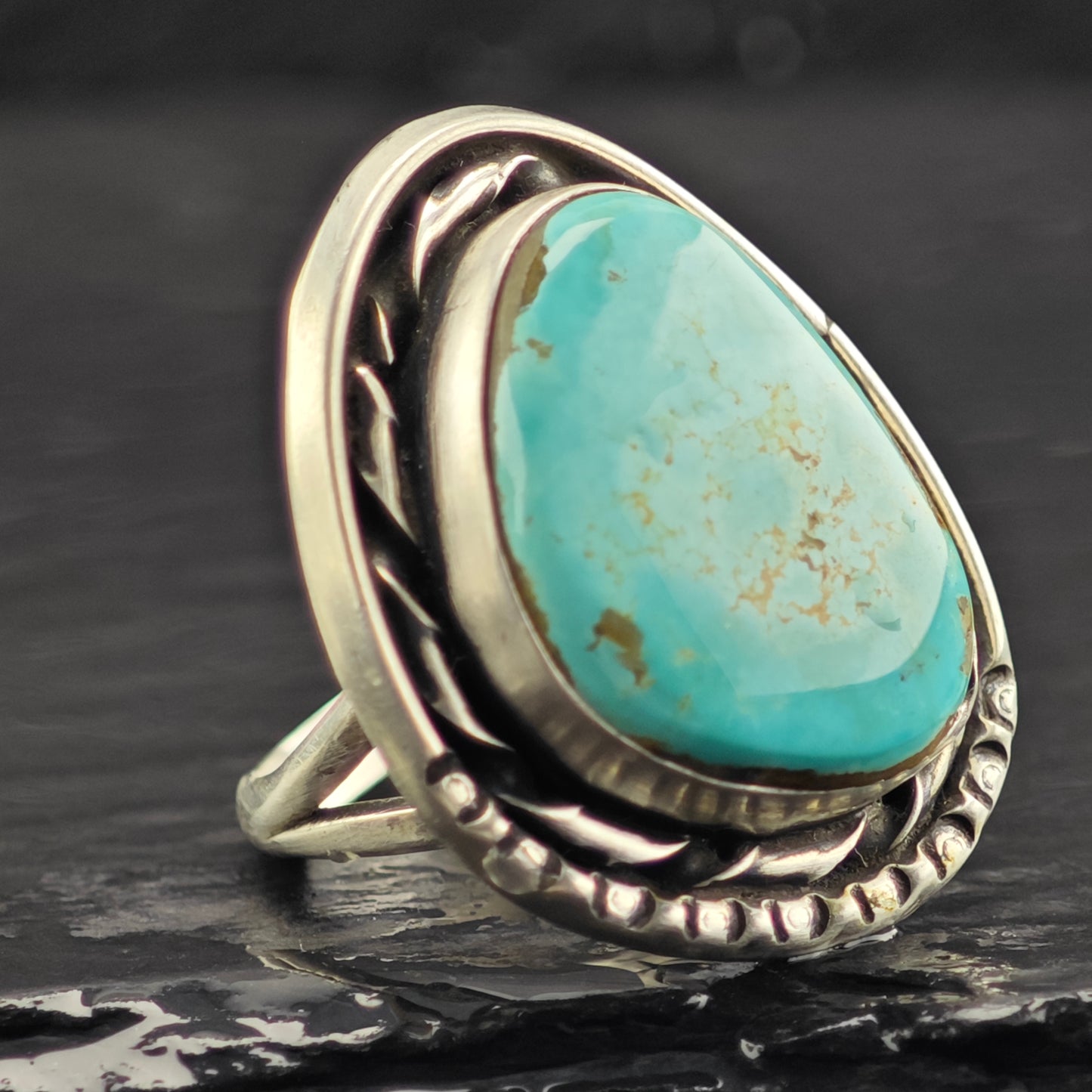 Native American Turquoise Ring Sterling Silver Sz 8 R6416