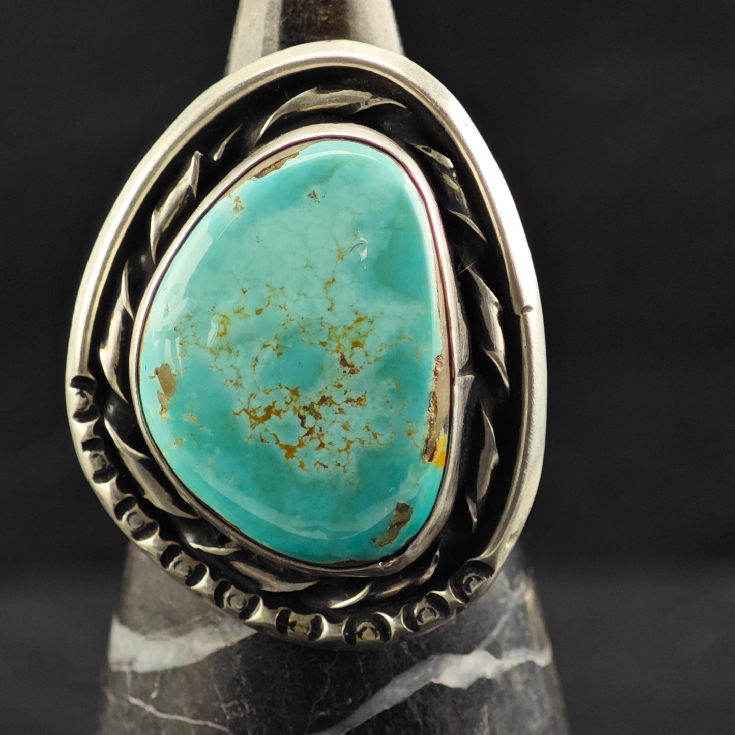 Native American Turquoise Ring Sterling Silver Sz 8 R6416