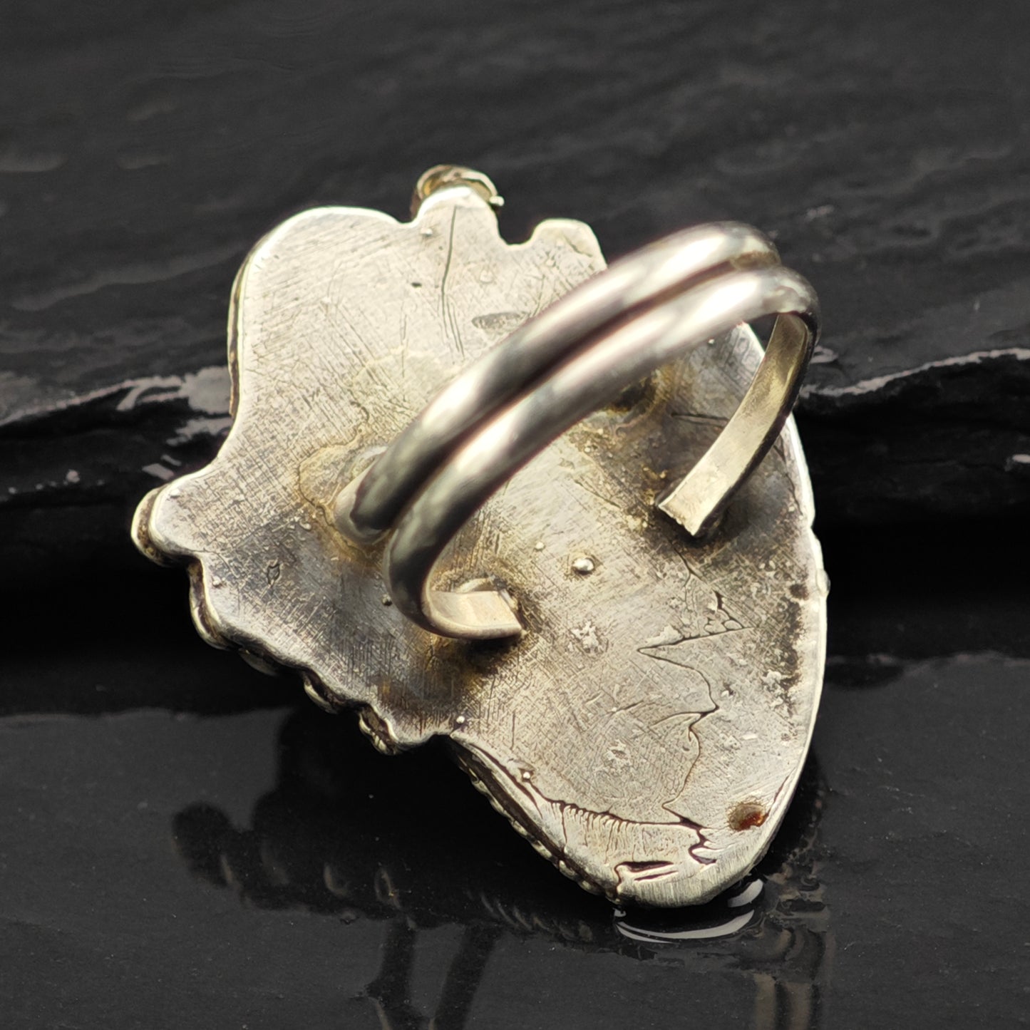 Native American Turquoise Coral Leaf Ring Sterling Silver Sz 7 R6418
