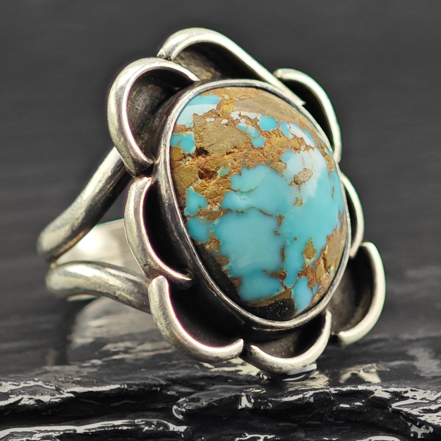 Native American #8 Turquoise Ring Sterling Silver Sz 6 R6419