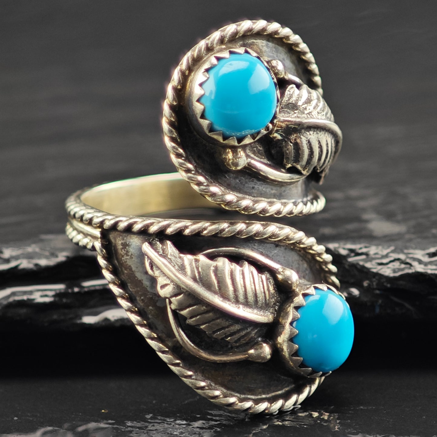 Sw Sleeping Beauty Turquoise Leaf Wrap Ring Sterling Silver Sz 7 1/2 R6420