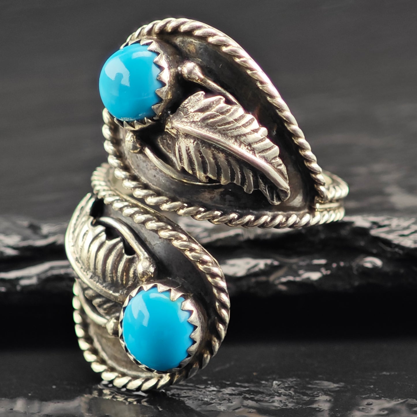 Sw Sleeping Beauty Turquoise Leaf Wrap Ring Sterling Silver Sz 7 1/2 R6420