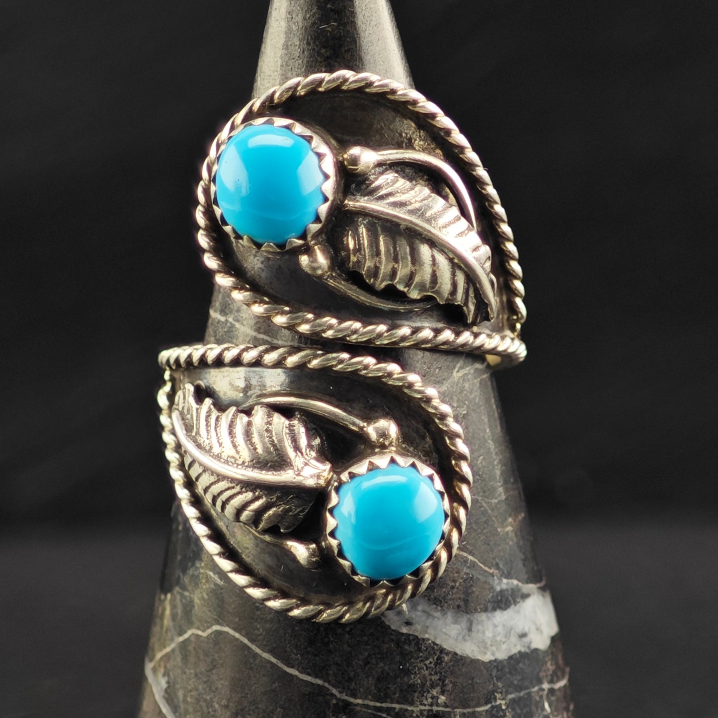 Sw Sleeping Beauty Turquoise Leaf Wrap Ring Sterling Silver Sz 7 1/2 R6420