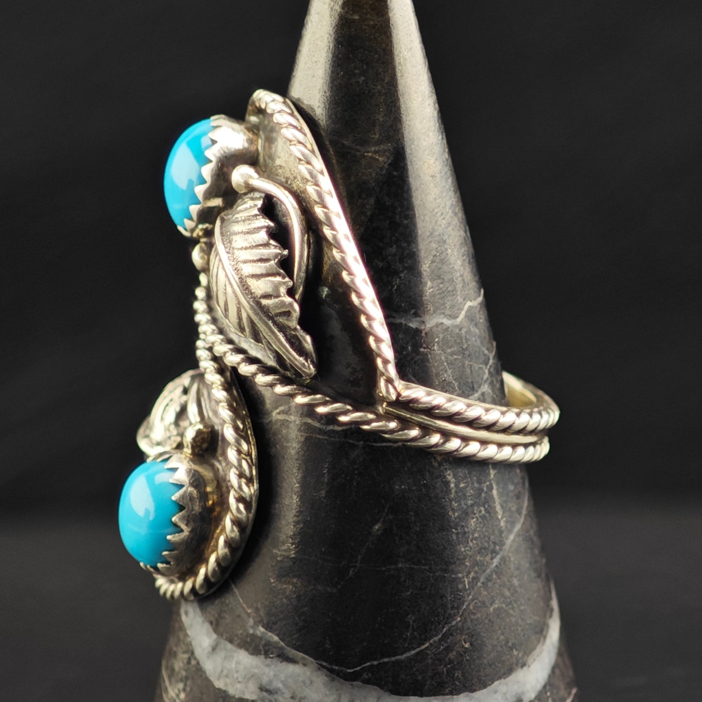 Sw Sleeping Beauty Turquoise Leaf Wrap Ring Sterling Silver Sz 7 1/2 R6420