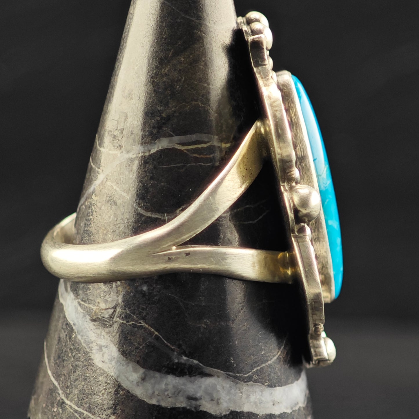 Running Bear Oval Turquoise Ring Sterling Silver Sz 8 1/2 R6421
