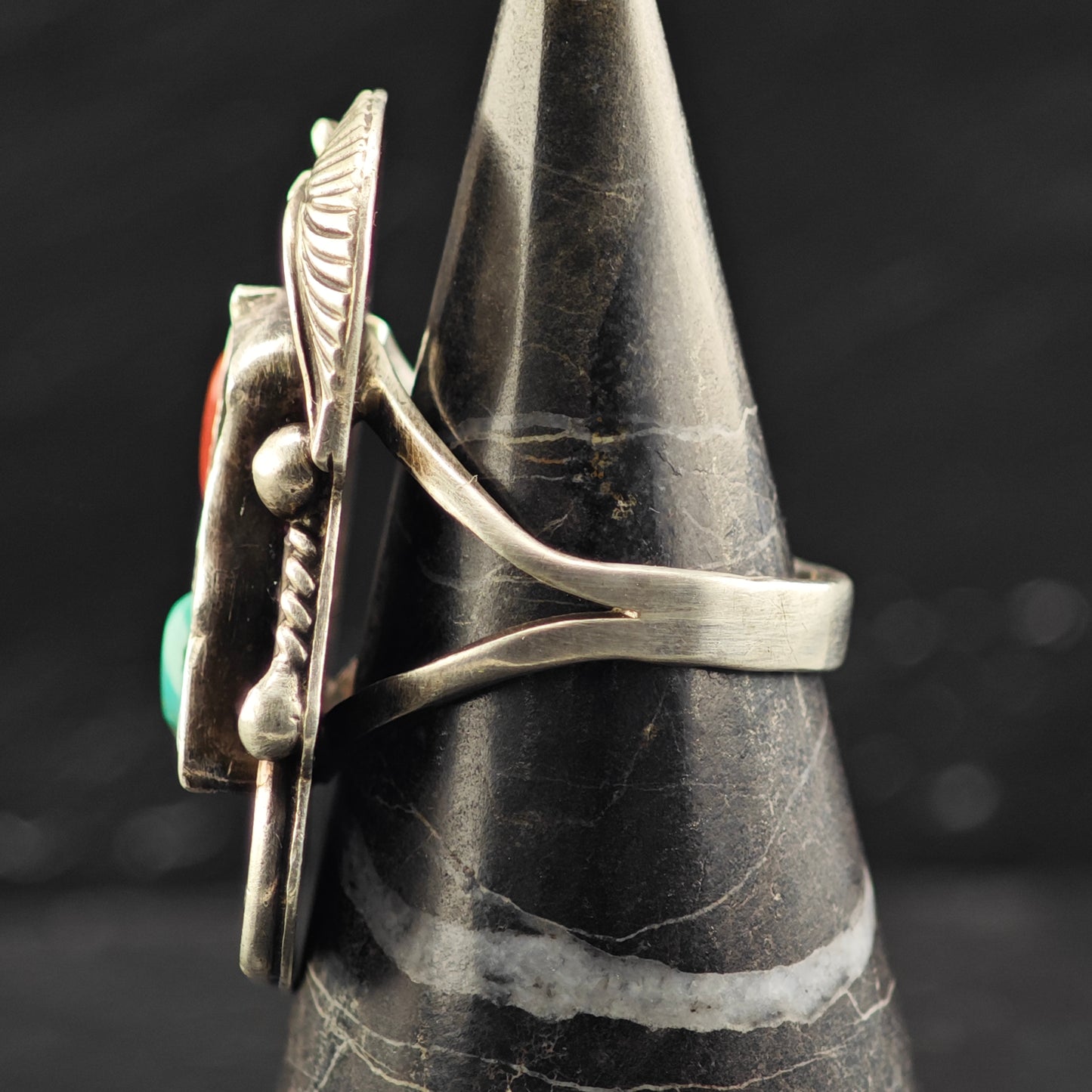 Signed Navajo Bird Floral Ring Sterling Silver Sz 8 1/2 R6423
