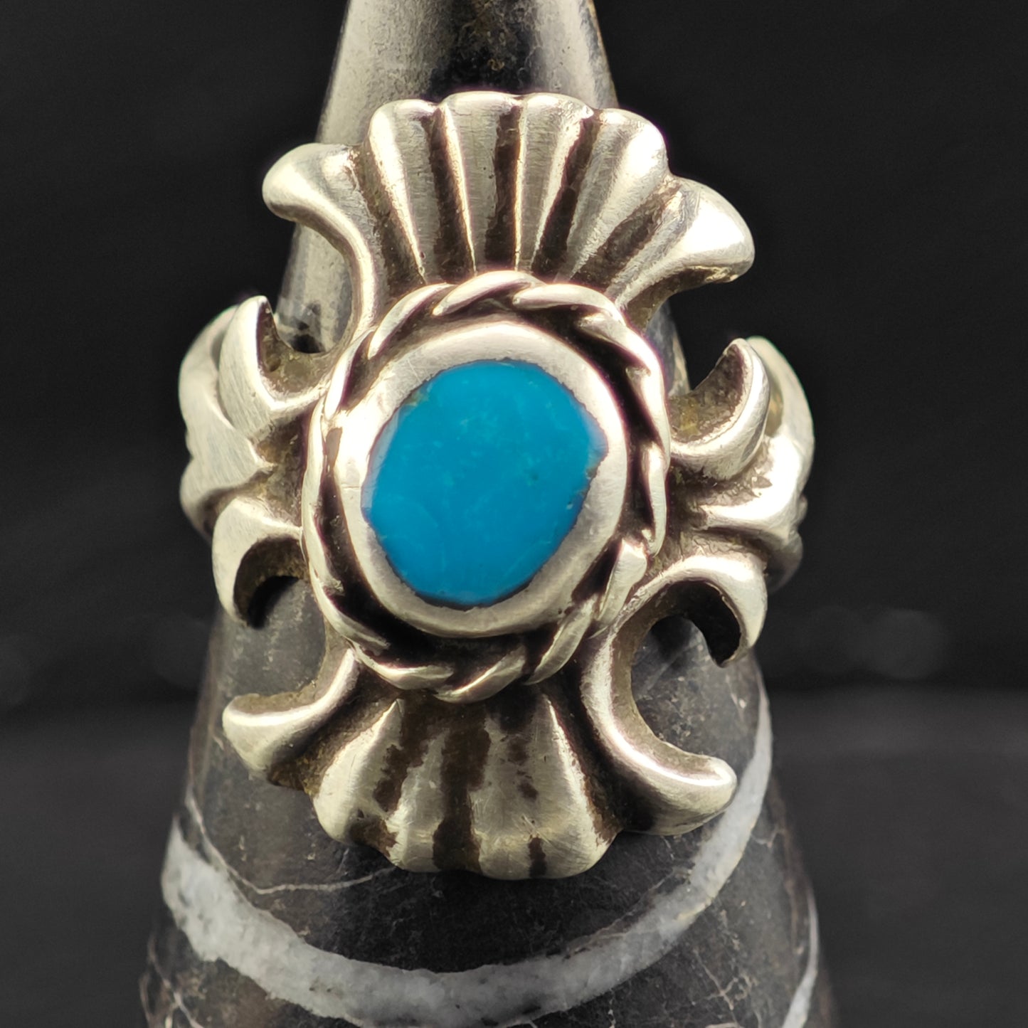 Sw Cast Round Turquoise Ring Sterling Silver Sz 8 R6426