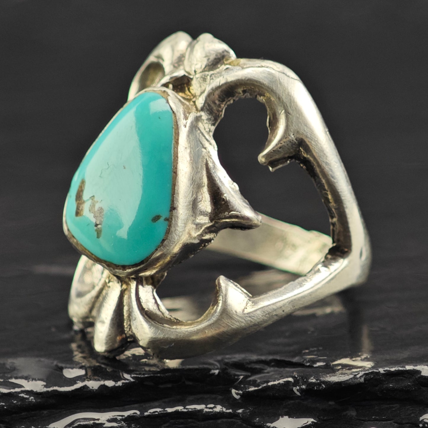 Native American Tufa Cast Turquoise Ring Sterling Silver Sz 8 R6429