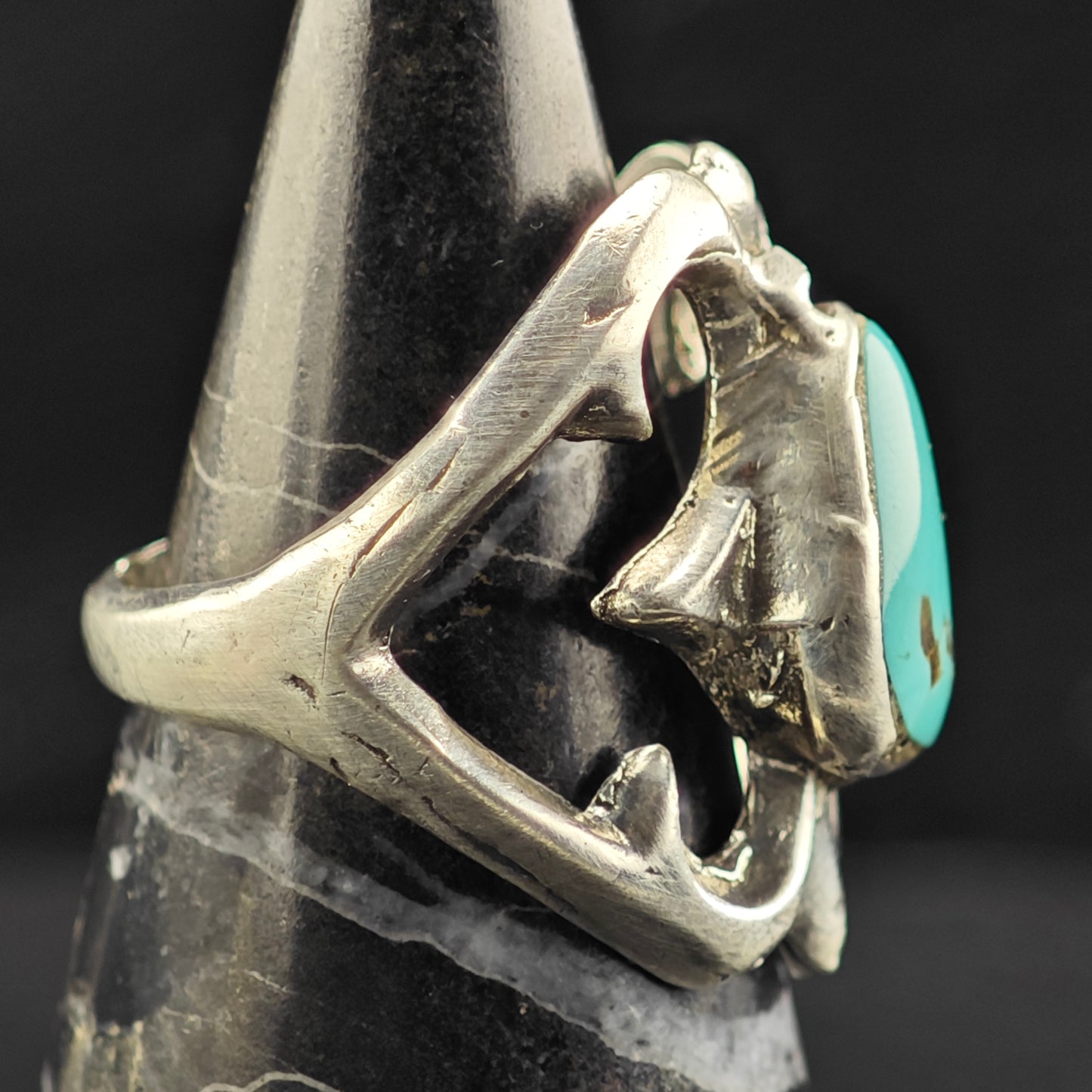 Native American Tufa Cast Turquoise Ring Sterling Silver Sz 8 R6429