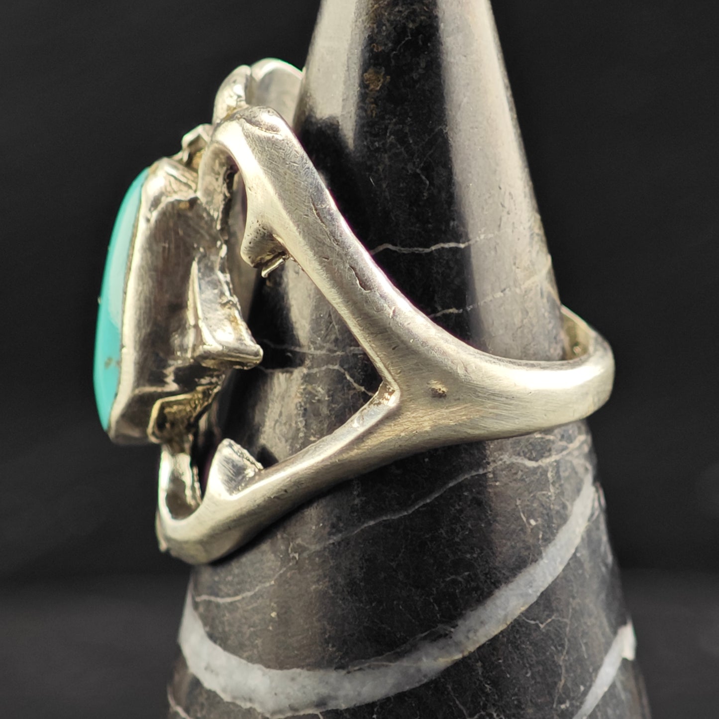 Native American Tufa Cast Turquoise Ring Sterling Silver Sz 8 R6429