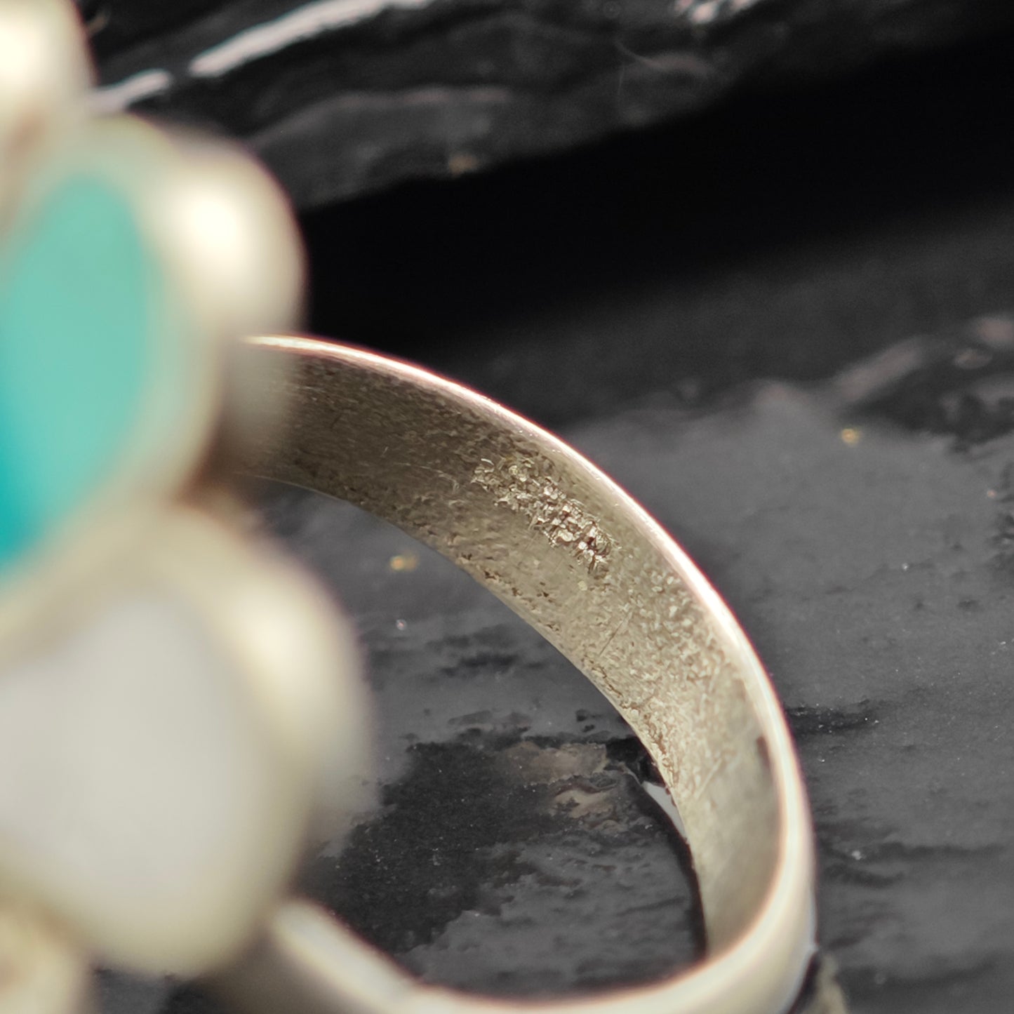 Zuni Turquoise Floral Inlay Ring Sterling Silver Sz 6 R6430