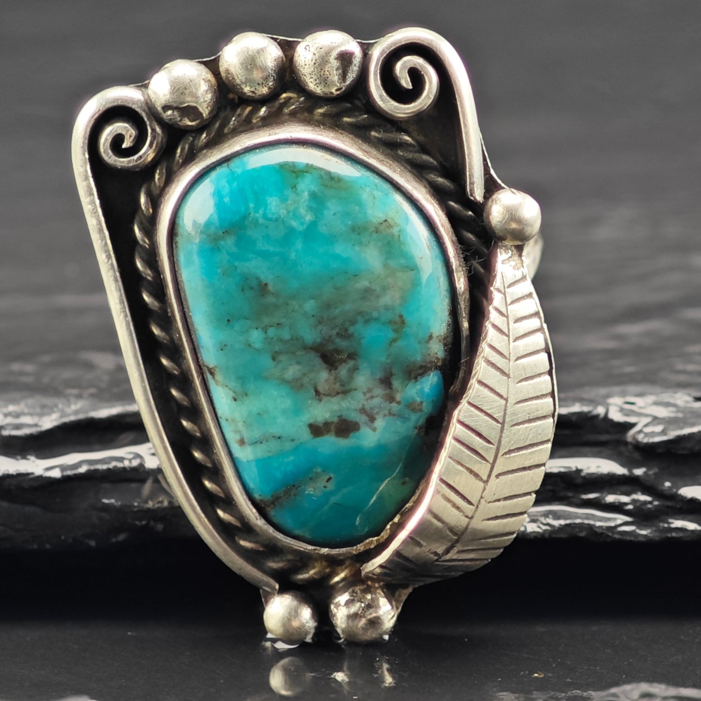 Native American Turquoise Ring Sterling Silver Sz 7 R6433