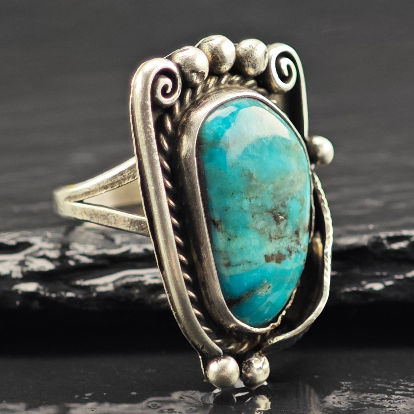 Native American Turquoise Ring Sterling Silver Sz 7 R6433