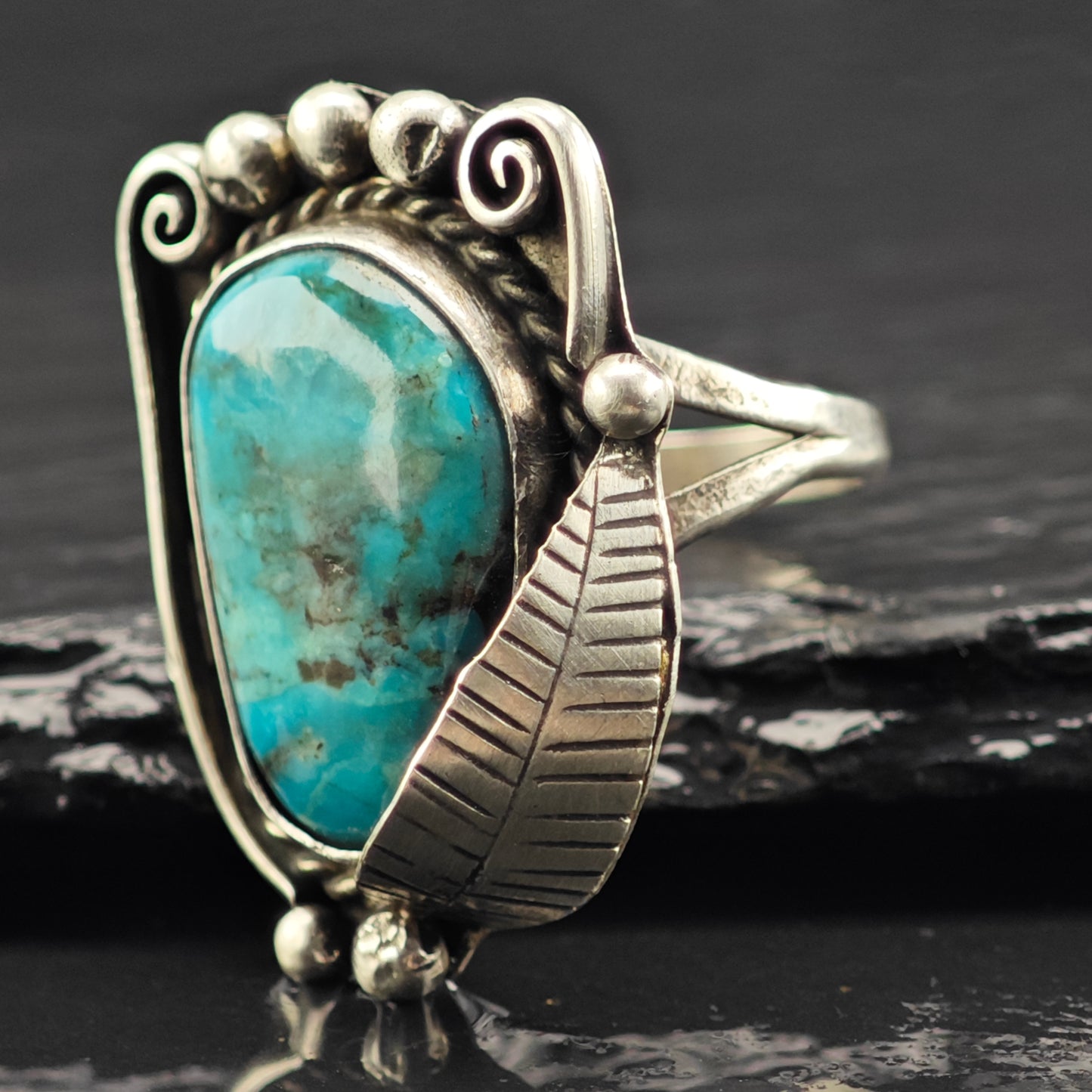 Native American Turquoise Ring Sterling Silver Sz 7 R6433