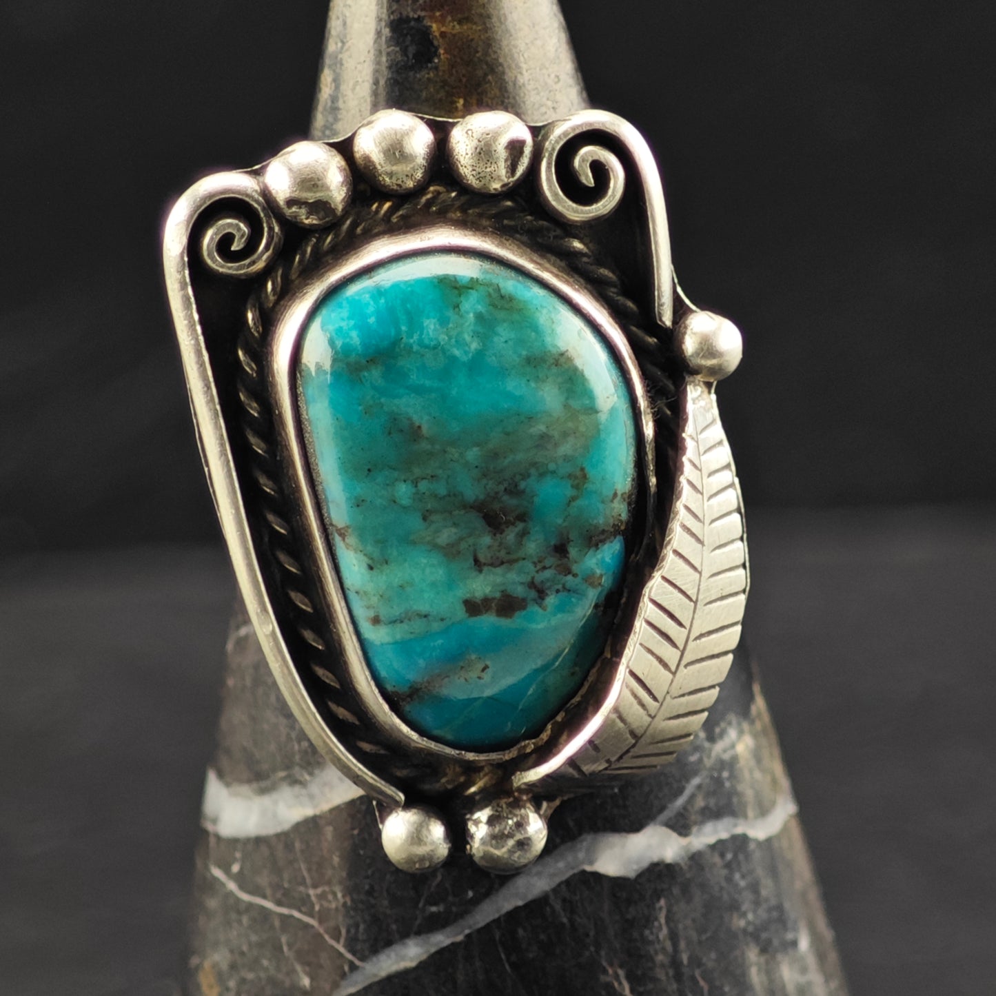 Native American Turquoise Ring Sterling Silver Sz 7 R6433