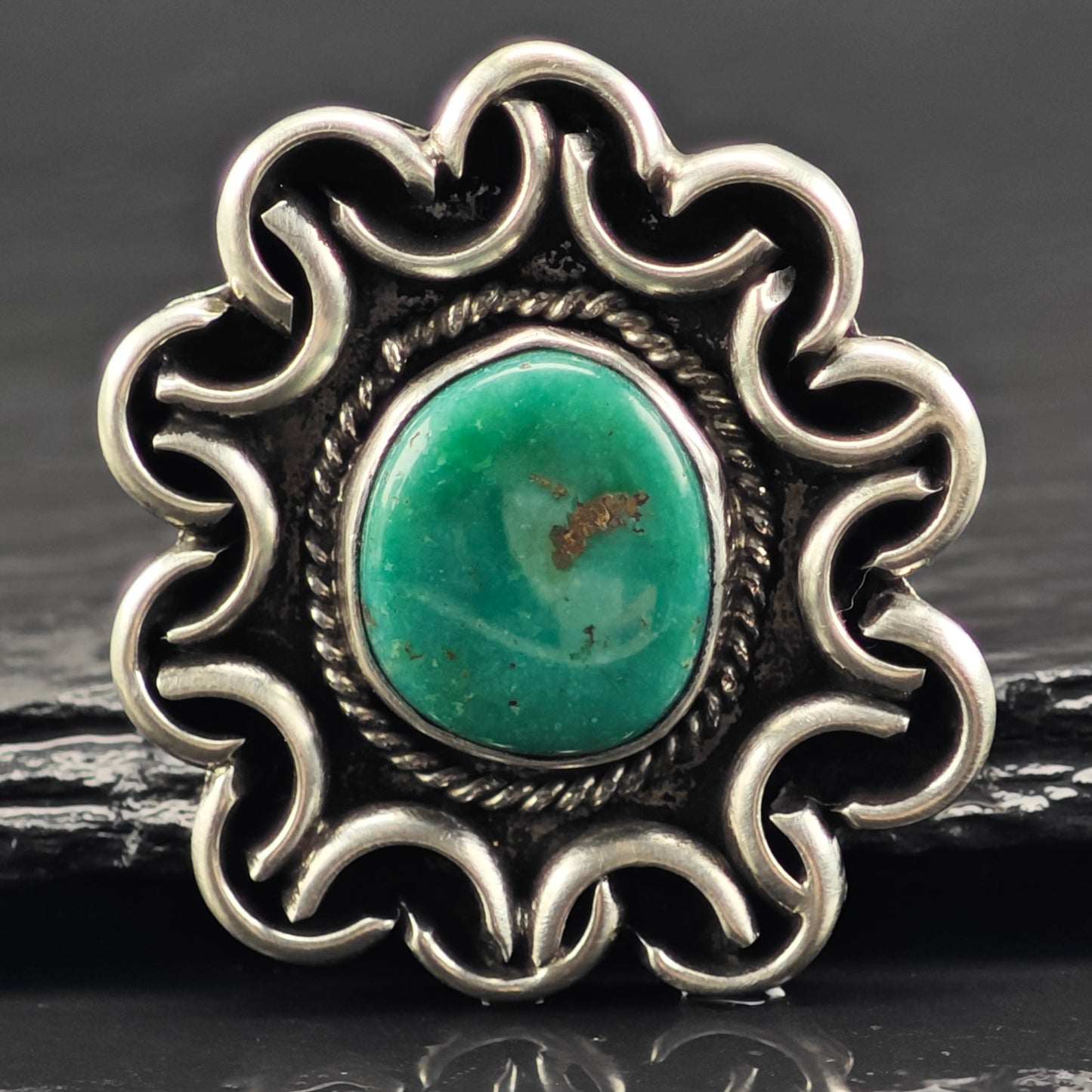 Large Native American Turquoise Ring Sterling Silver Sz 8 1/2 R6435