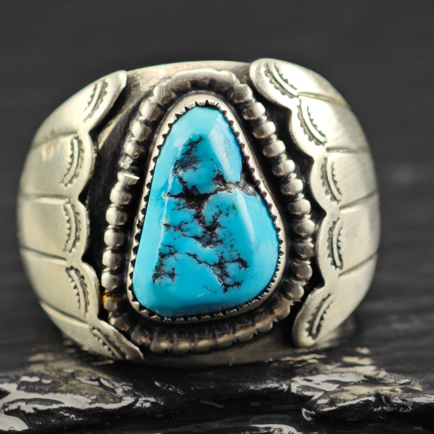 Native American Teardrop Turquoise Ring Sterling Silver Sz 10 1/2 R6436