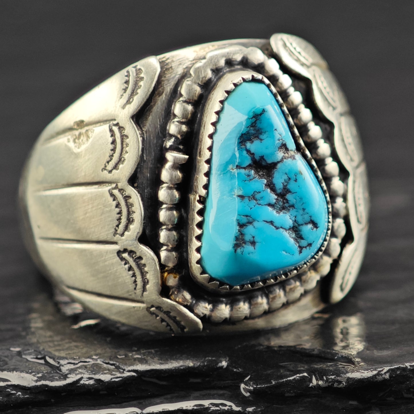 Native American Teardrop Turquoise Ring Sterling Silver Sz 10 1/2 R6436