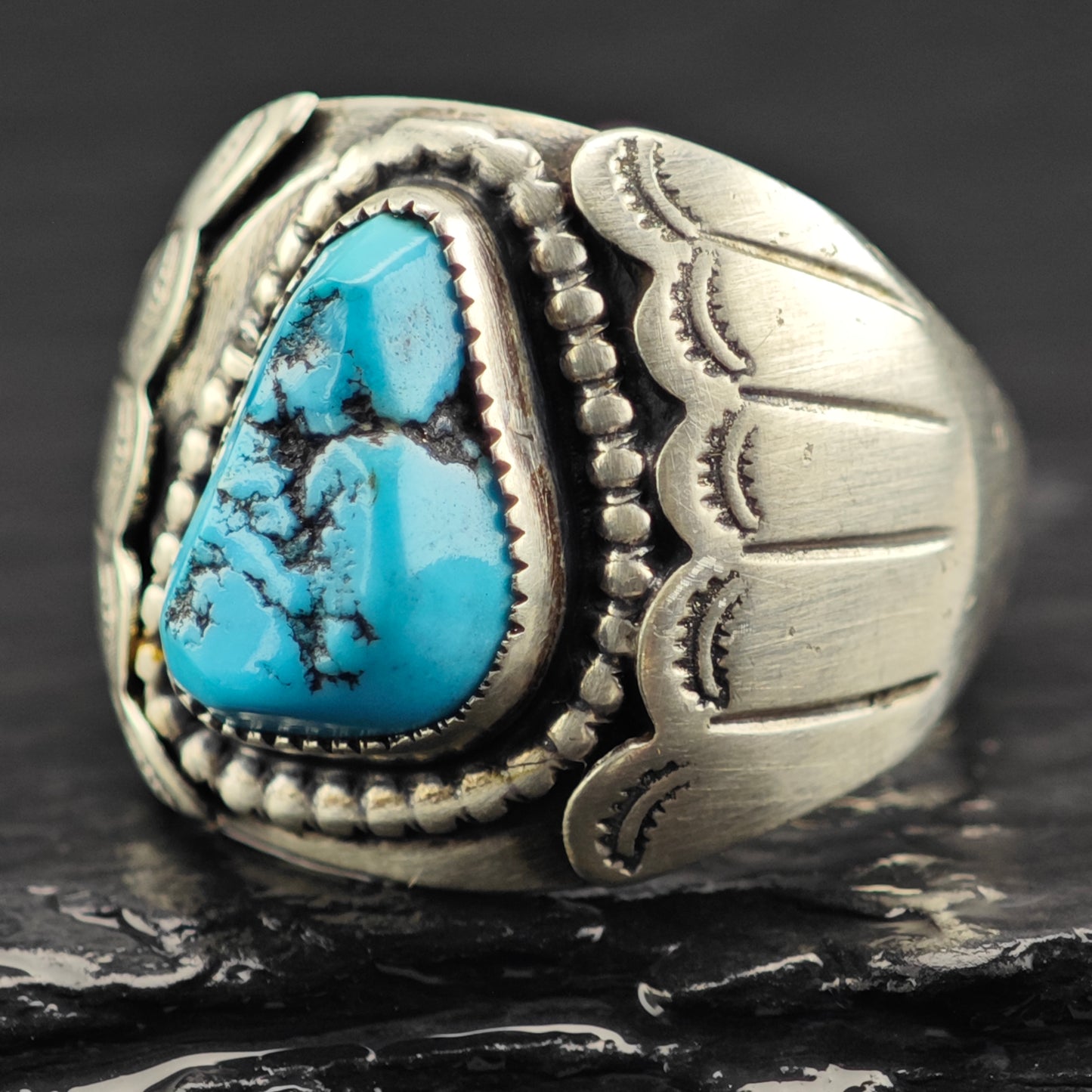 Native American Teardrop Turquoise Ring Sterling Silver Sz 10 1/2 R6436