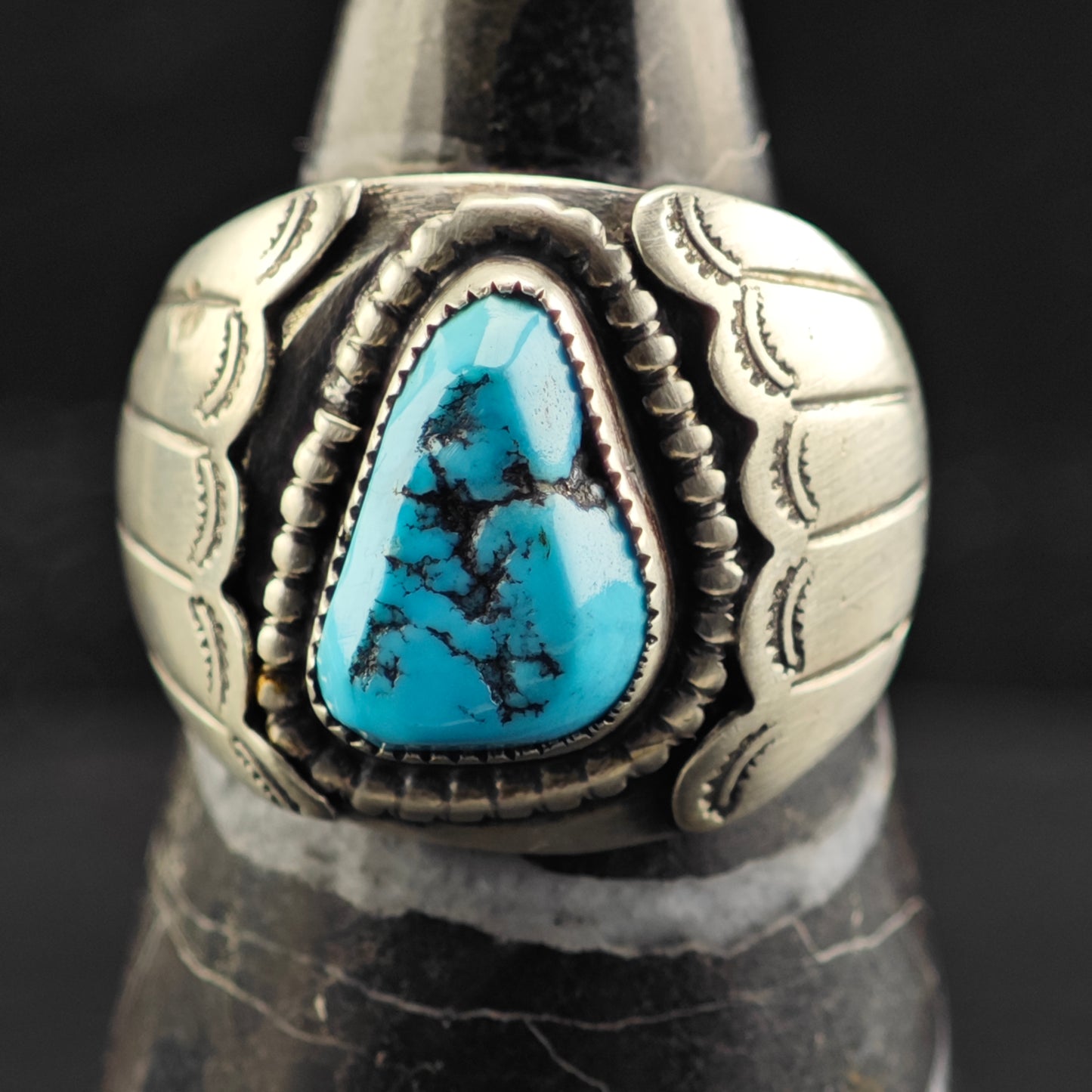 Native American Teardrop Turquoise Ring Sterling Silver Sz 10 1/2 R6436