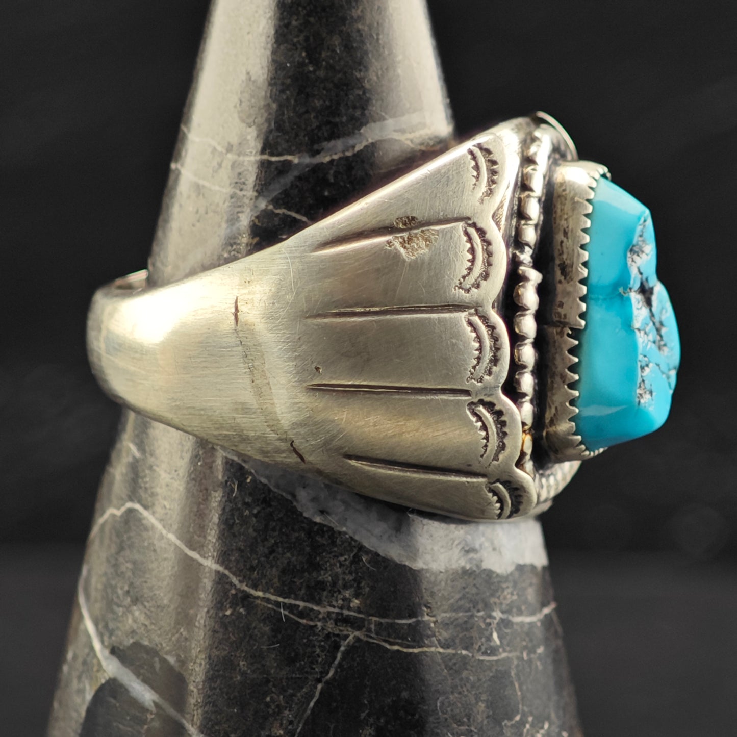 Native American Teardrop Turquoise Ring Sterling Silver Sz 10 1/2 R6436