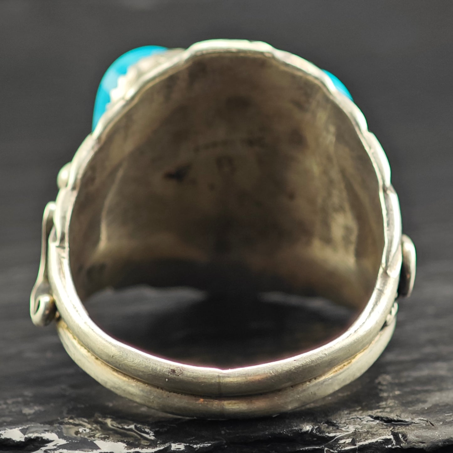 Native American Double Turquoise Ring Sterling Silver Sz 12 1/2 R6437