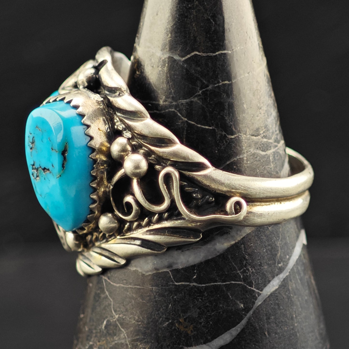 Native American Double Turquoise Ring Sterling Silver Sz 12 1/2 R6437
