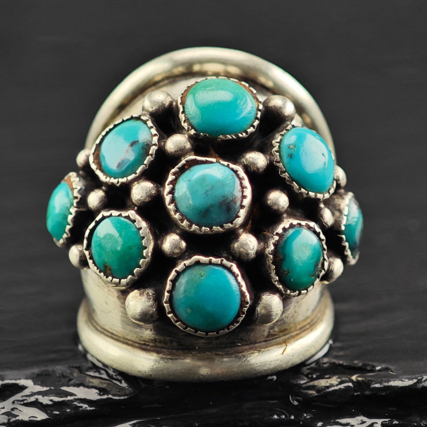 Vintage Native American Turquoise Cluster Ring Sterling Silver Sz 4 1/2 R6438