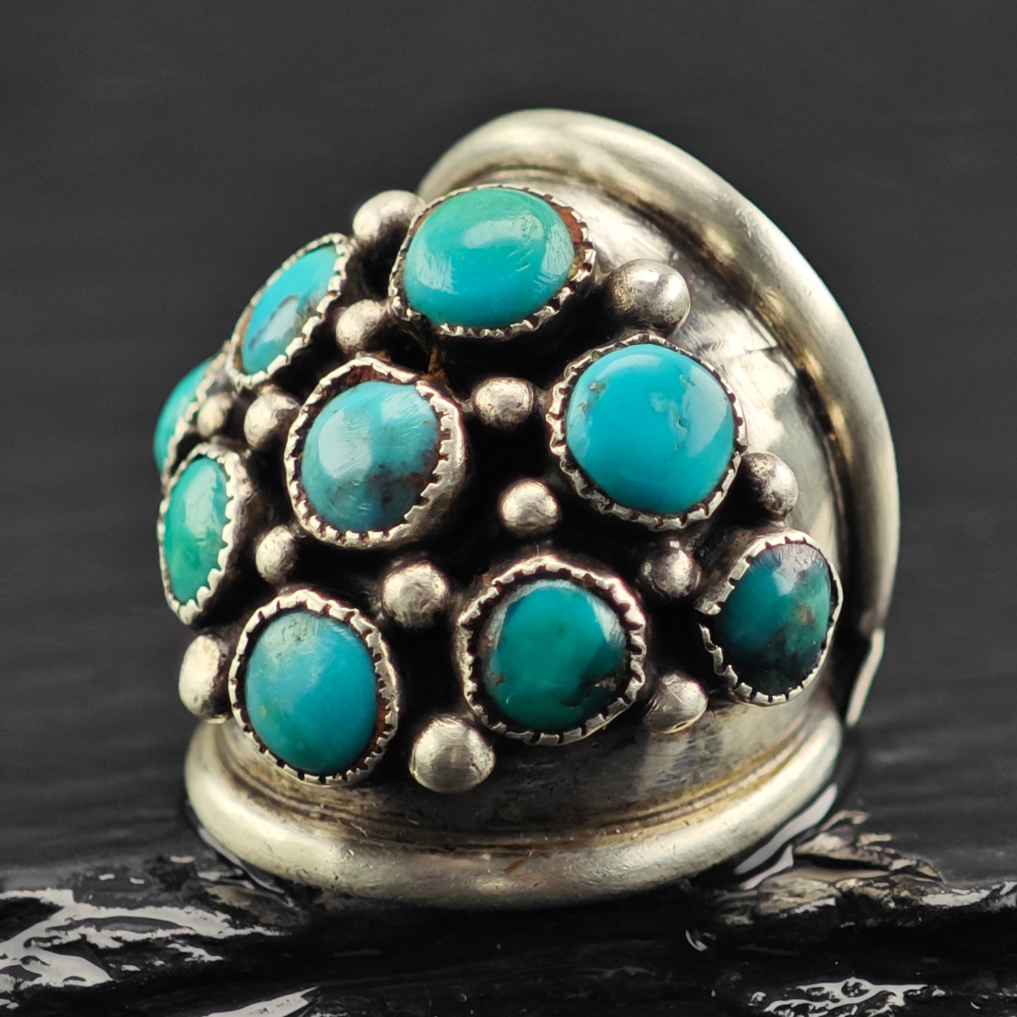 Vintage Native American Turquoise Cluster Ring Sterling Silver Sz 4 1/2 R6438