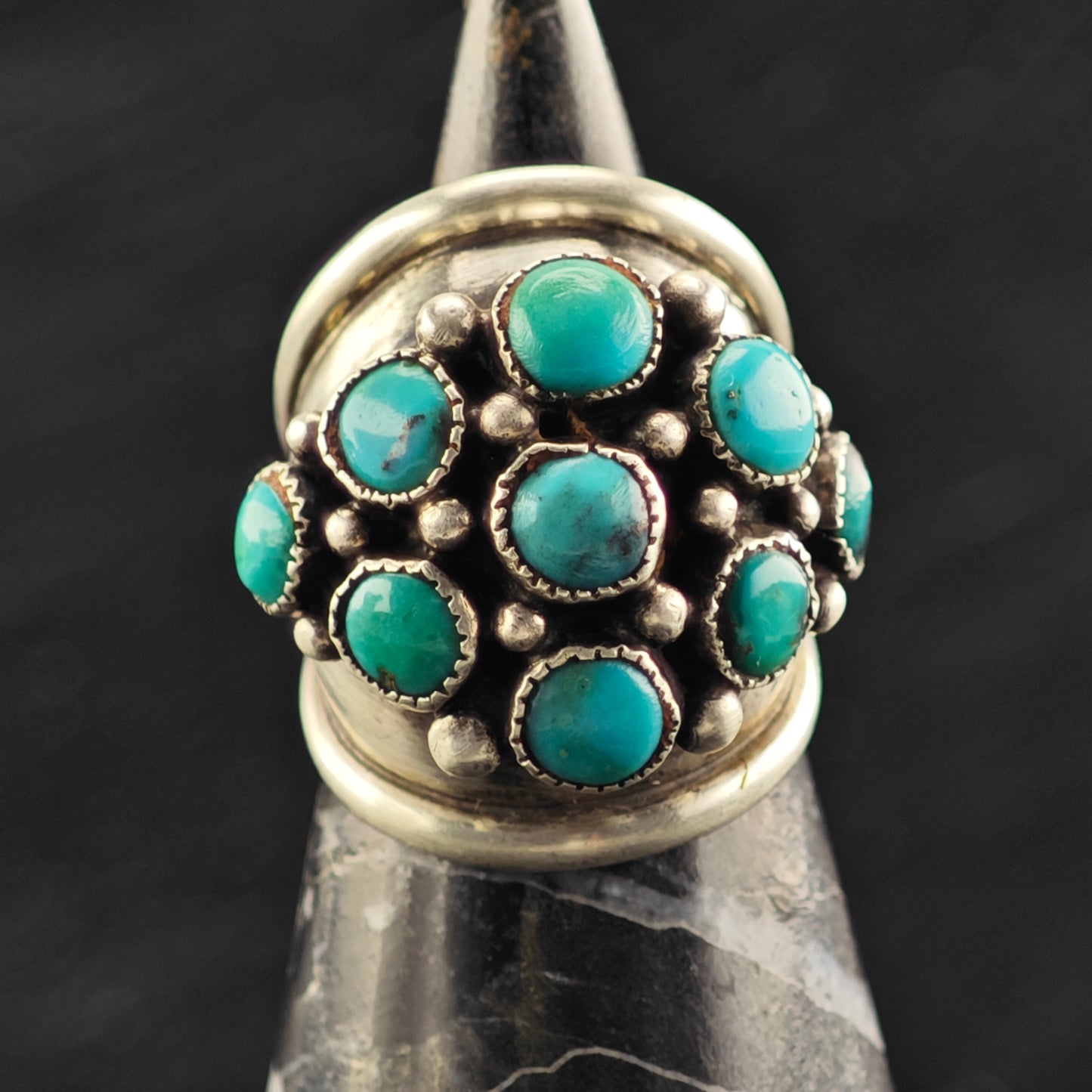 Vintage Native American Turquoise Cluster Ring Sterling Silver Sz 4 1/2 R6438