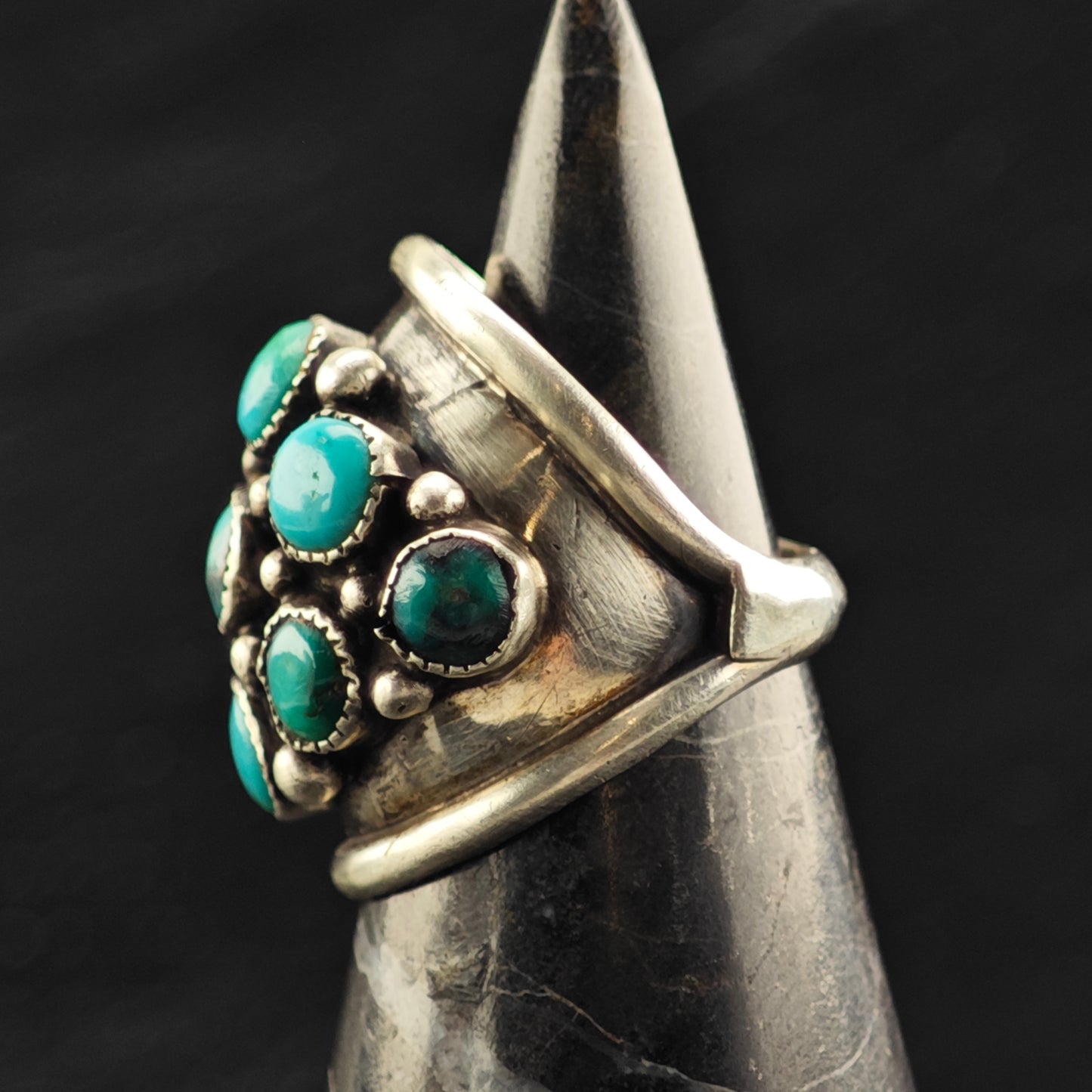 Vintage Native American Turquoise Cluster Ring Sterling Silver Sz 4 1/2 R6438