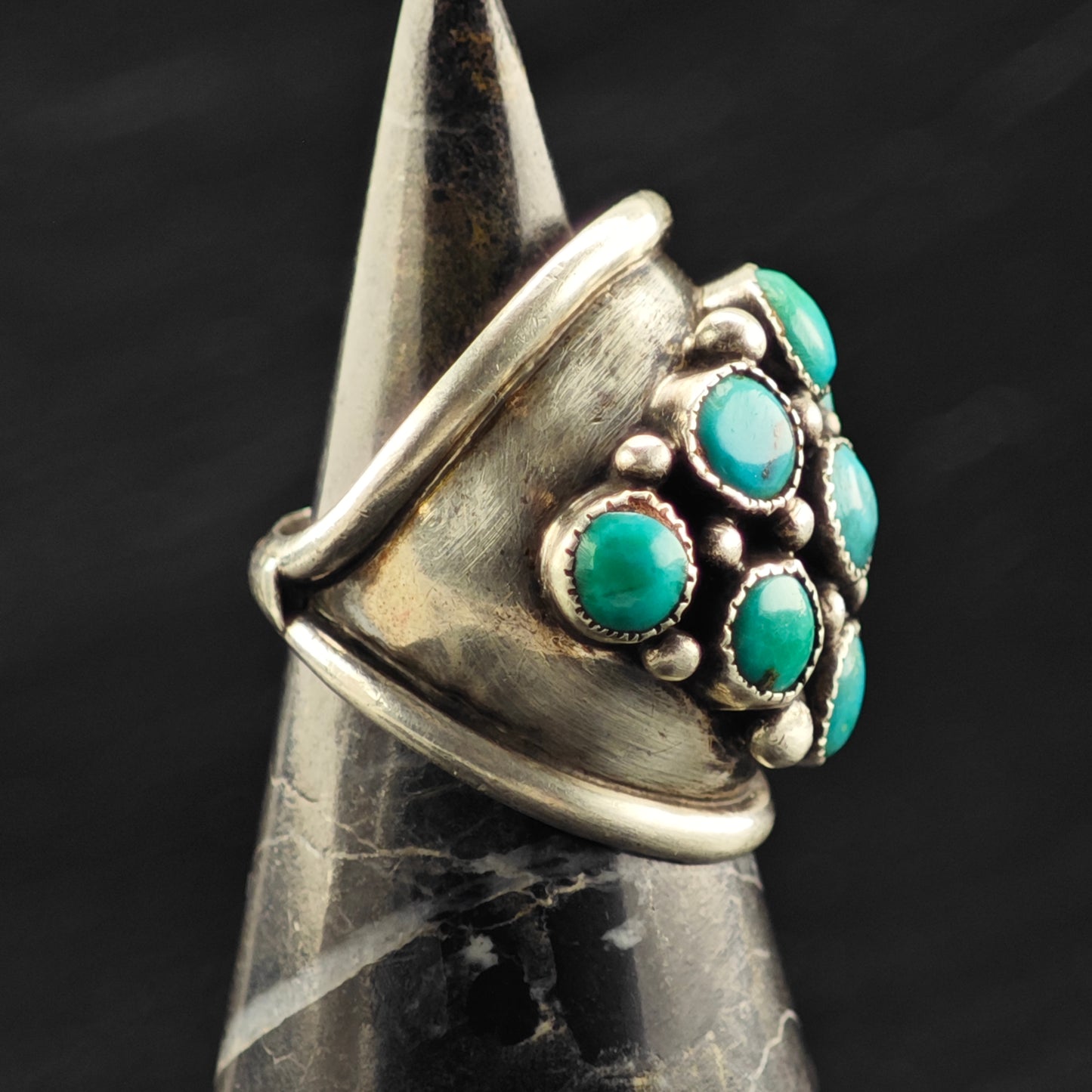 Vintage Native American Turquoise Cluster Ring Sterling Silver Sz 4 1/2 R6438
