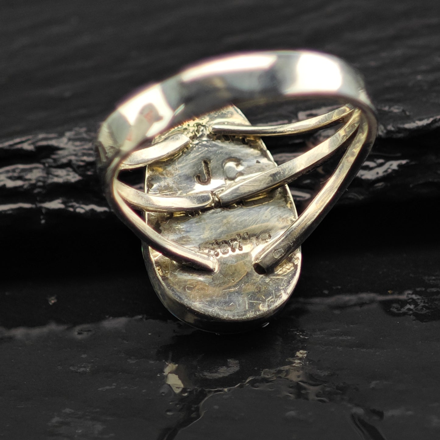 Native American Lab Opal Inlay Ring Sterling Silver Sz 7 1/2 R6439