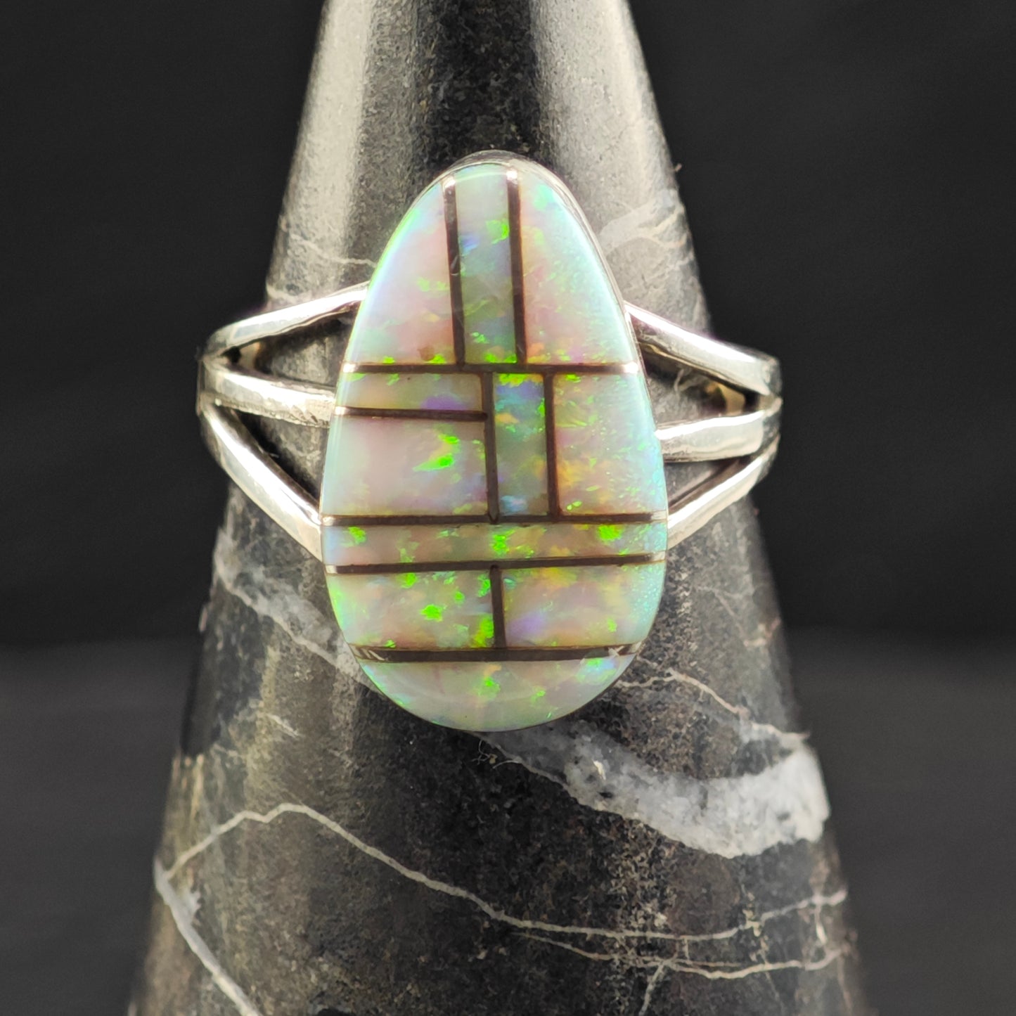 Native American Lab Opal Inlay Ring Sterling Silver Sz 7 1/2 R6439