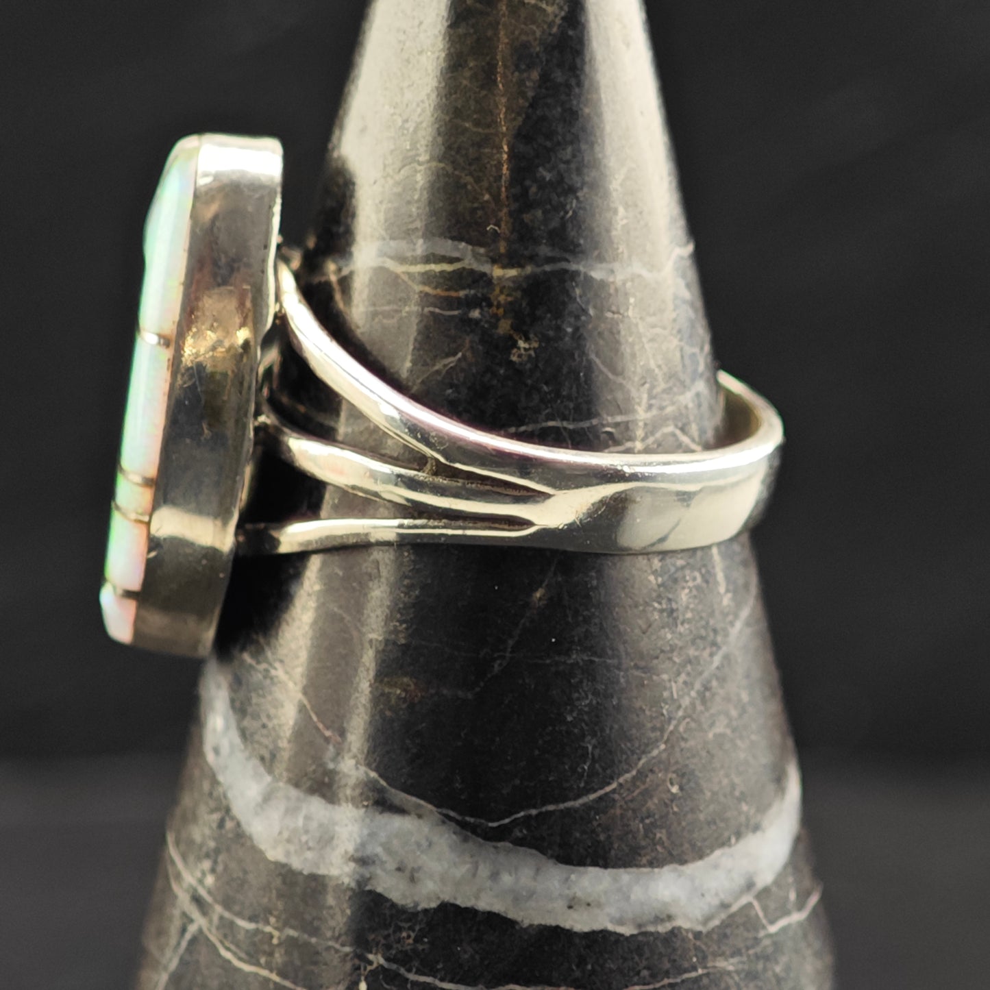 Native American Lab Opal Inlay Ring Sterling Silver Sz 7 1/2 R6439