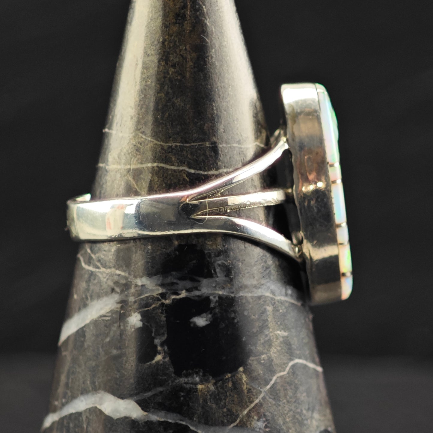 Native American Lab Opal Inlay Ring Sterling Silver Sz 7 1/2 R6439