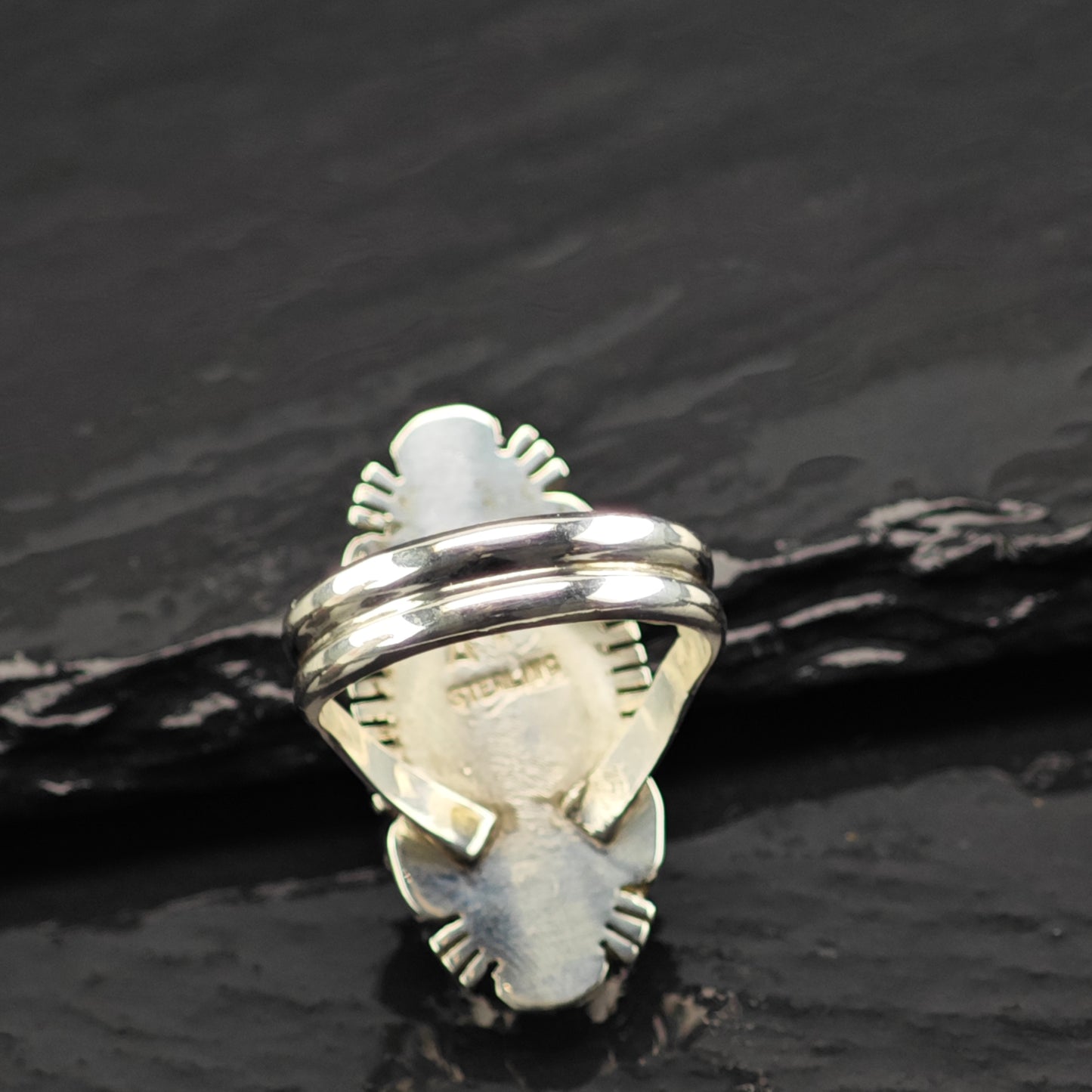 Multi Stone Inlay Ring Sterling Silver Sz 8 R6440