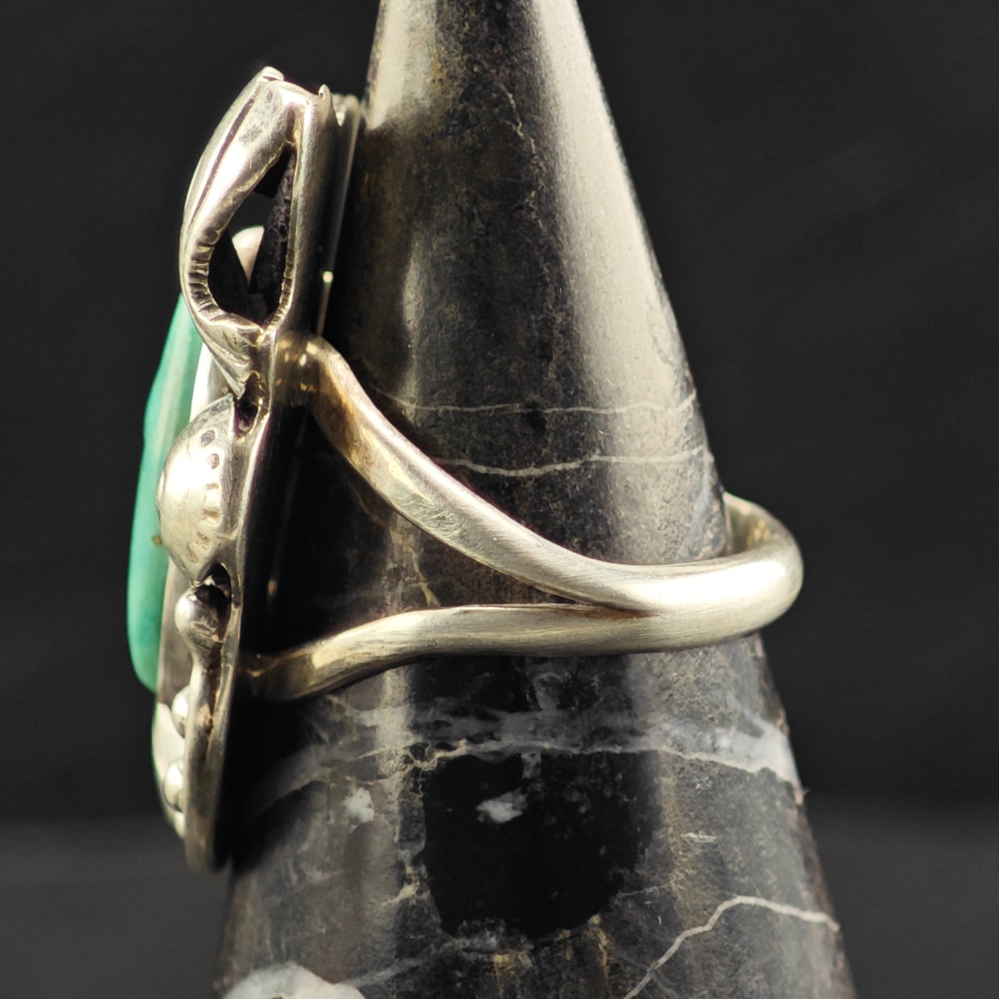Native American Marquis Turquoise Sterling Silver Sz 7 1/2 R6441