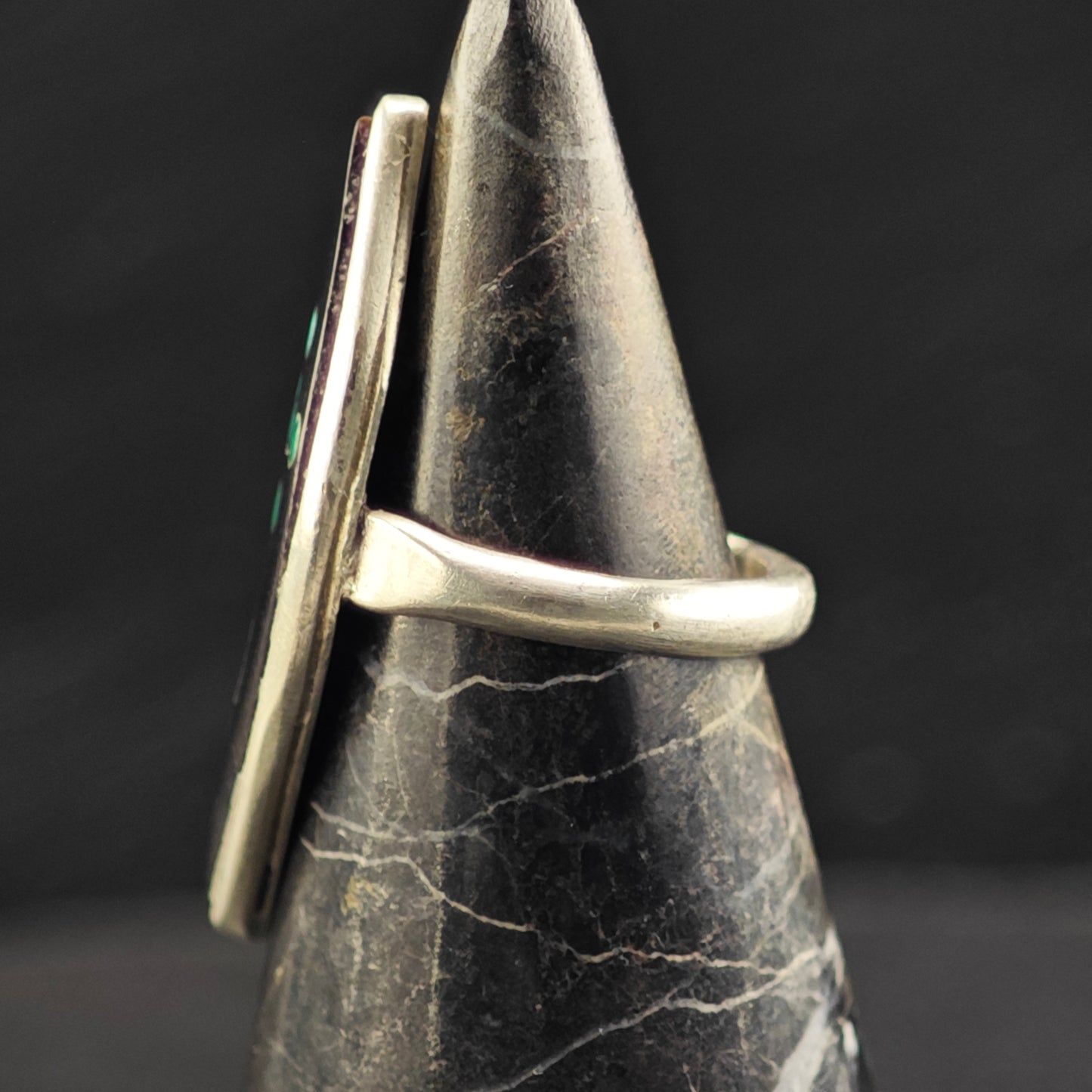 Zuni Turquoise Flower Jet Inlay Ring Sterling Silver Sz 3 R6443