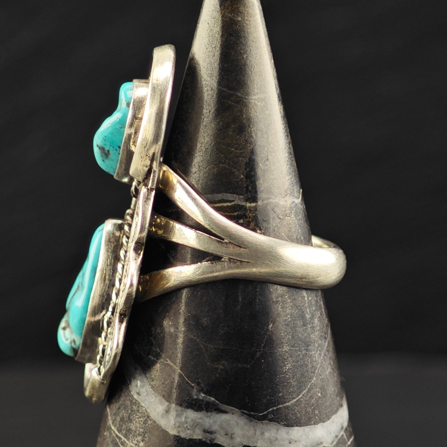Sw Turquoise Stamped Sun Design Ring Sterling Silver Sz 7 R6444