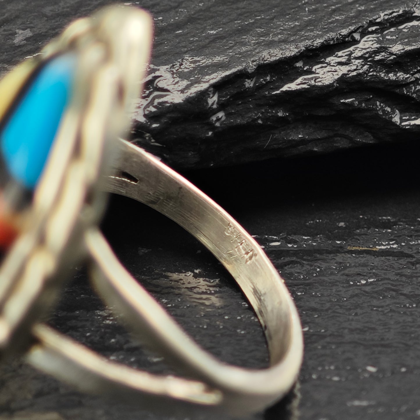 Sw Marquis Shaped Inlay Ring Sterling Silver Sz 7 R6445