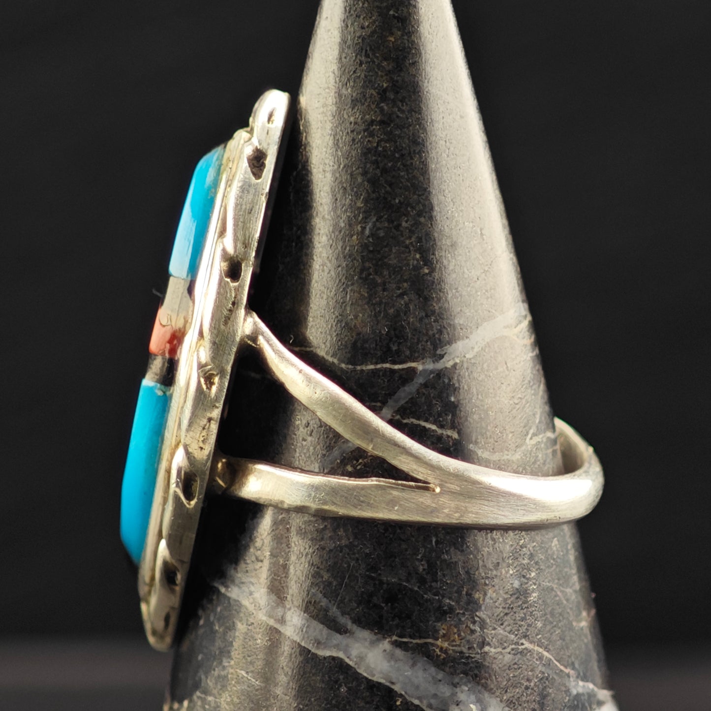 Sw Marquis Shaped Inlay Ring Sterling Silver Sz 7 R6445
