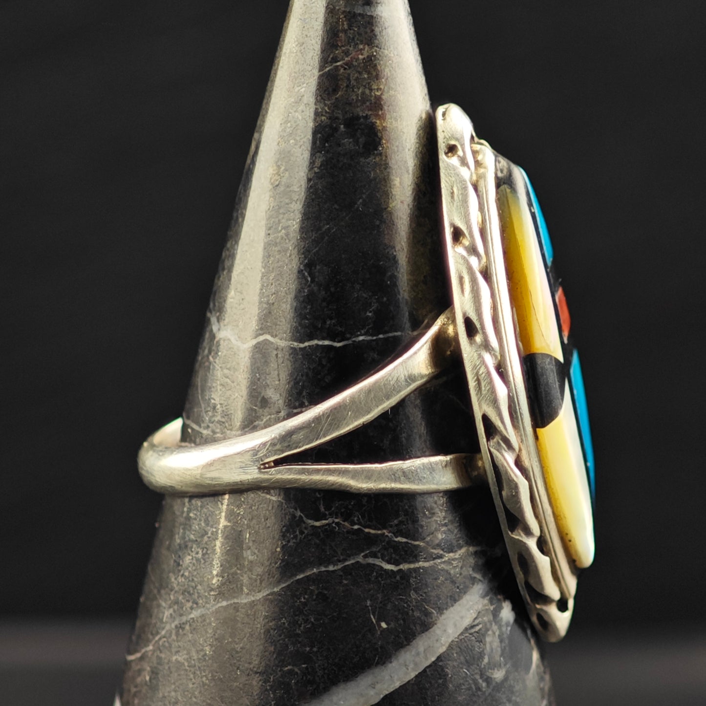 Sw Marquis Shaped Inlay Ring Sterling Silver Sz 7 R6445